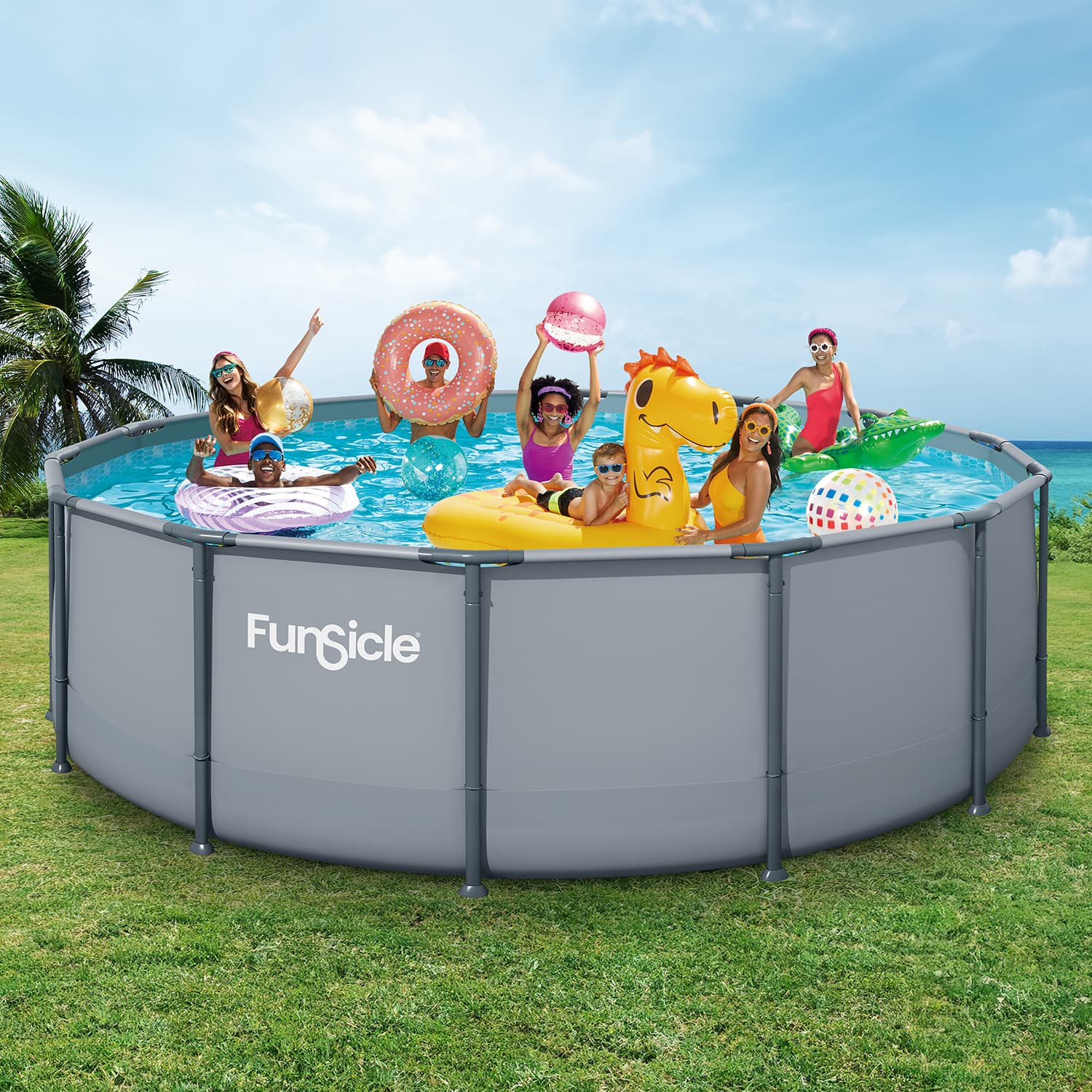 Funsicle Oasis Above Ground Pool – with Filter Pump & Ladder, 16ft