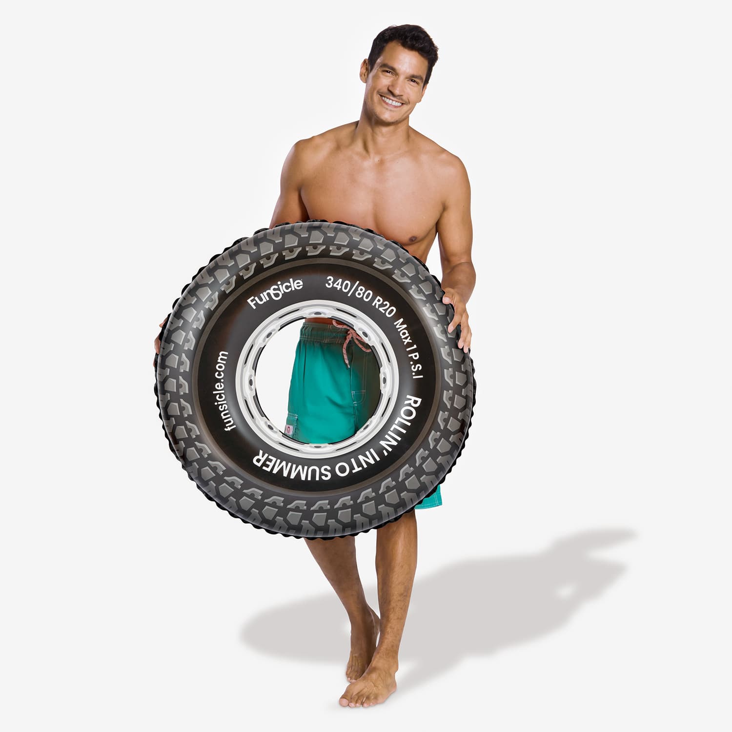 Funsicle Rollin’ Tire FunTube with a model holding it
