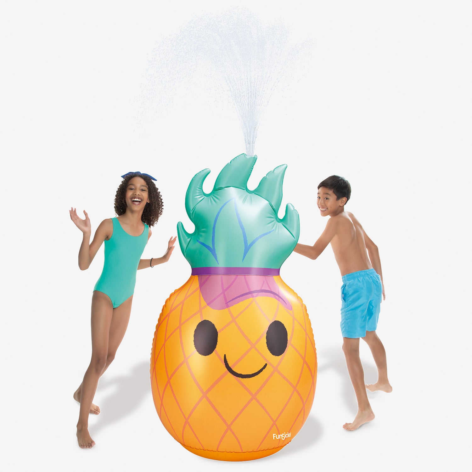 Funsicle Groovy Pineapple Sprinkler with two models around it