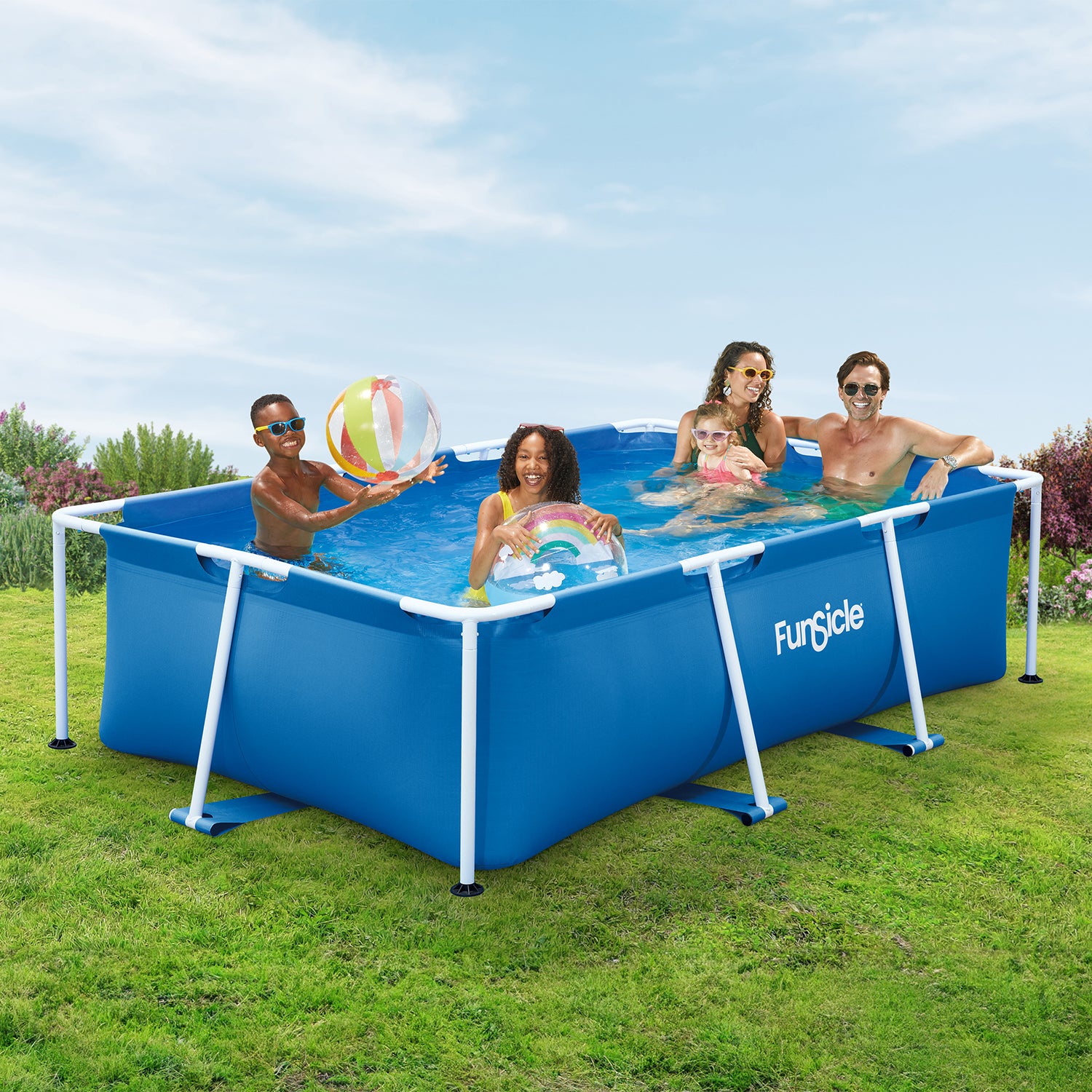 Funsicle 8ft Activity Lap Pool with models on grass background