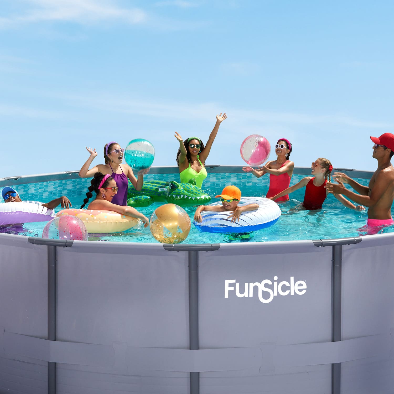 Funsicle 18 ft Oasis Pool with people close up