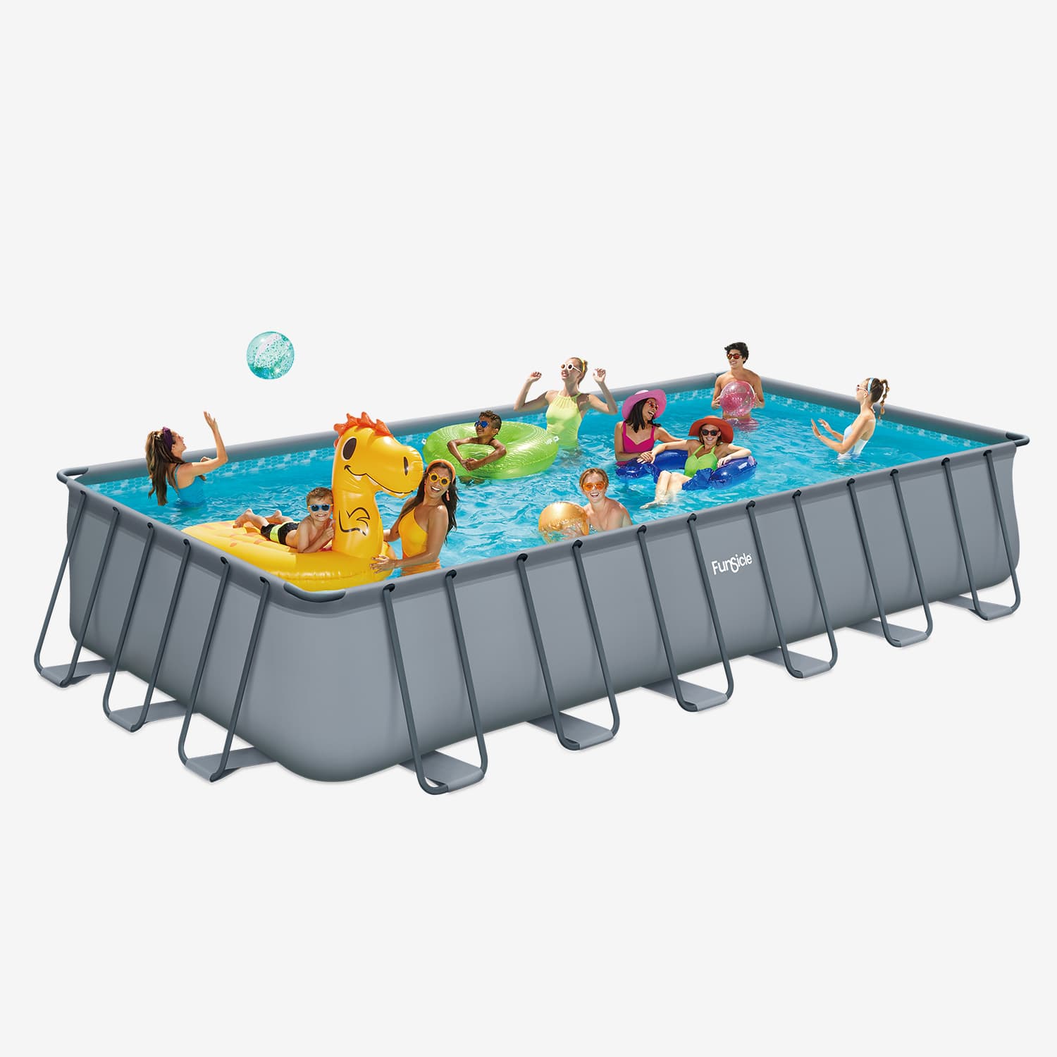 Funsicle 24ft Oasis Lap Pool with models on white background