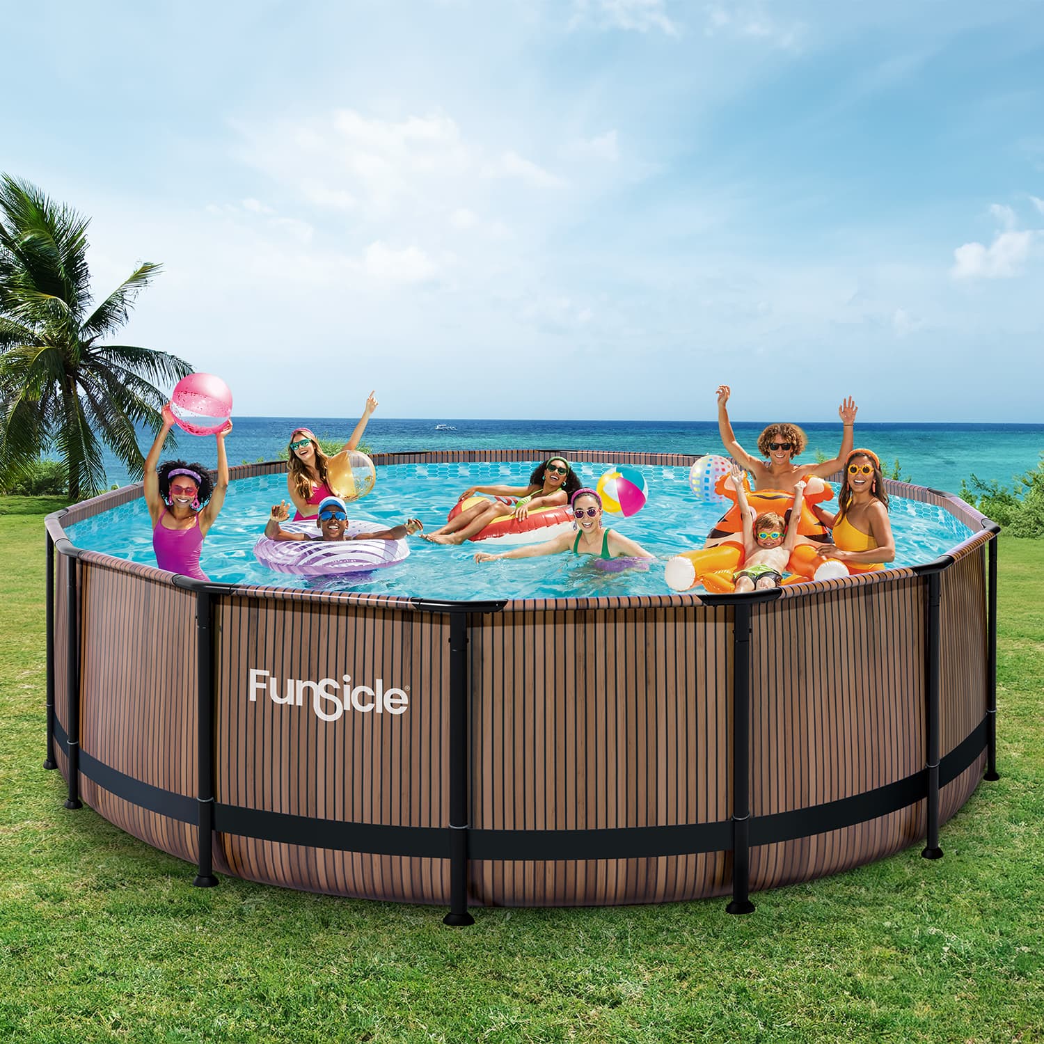 Funsicle 16 ft Oasis Designer Pool - Natural Teak