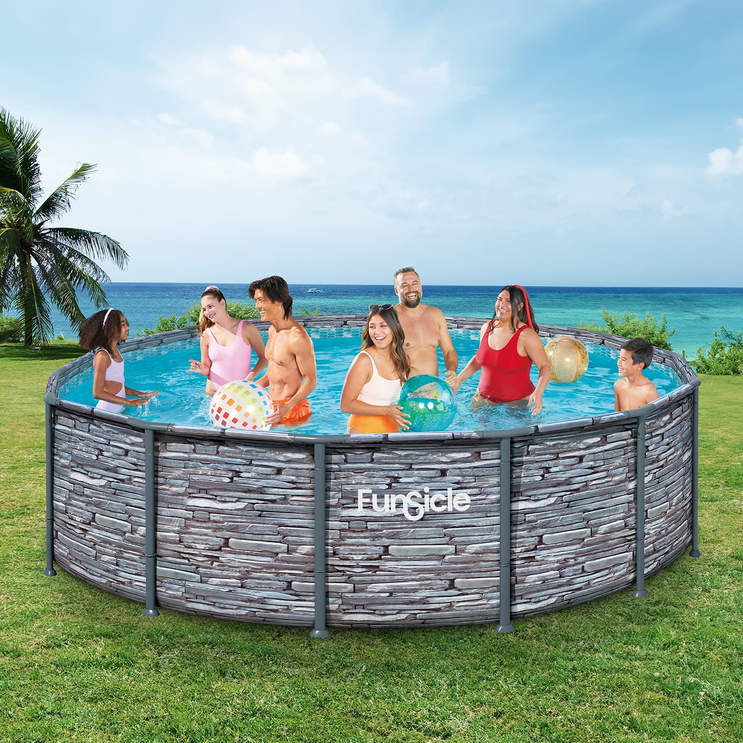 Funsicle 14 ft Oasis Designer Pool - Stone Slate