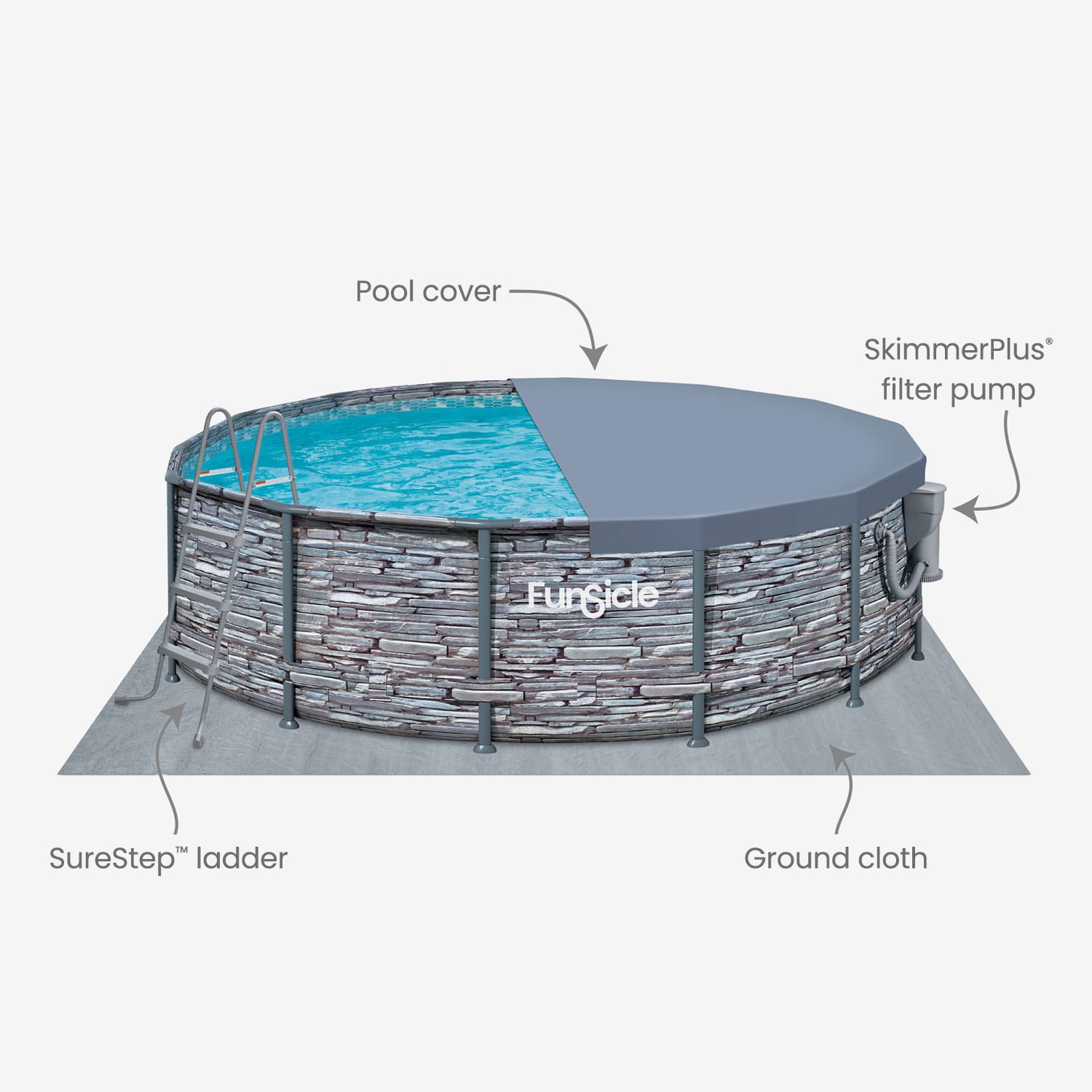 Funsicle 14 ft Oasis Designer Pool - Stone Slate with callout features