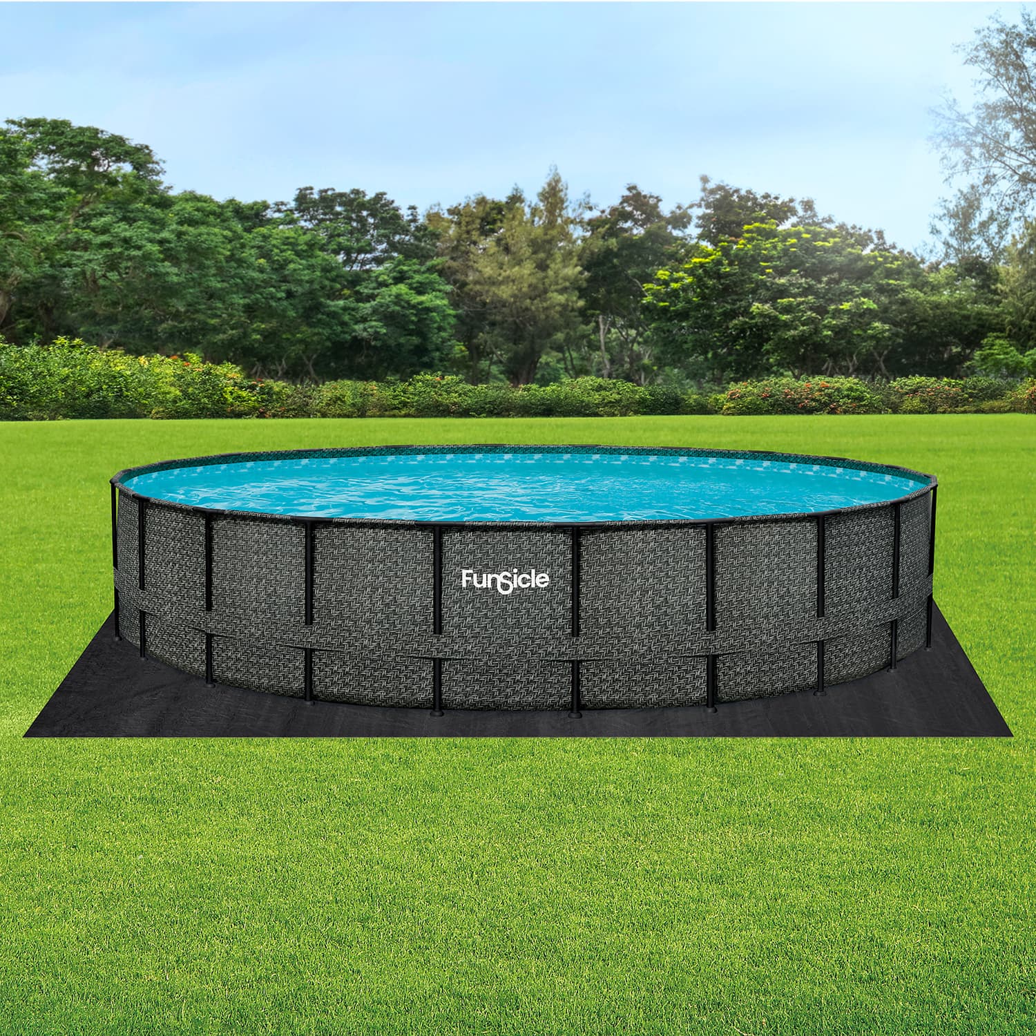 Funsicle 22.8 ft Ground Cloth with Oasis Designer Pool on a grass background