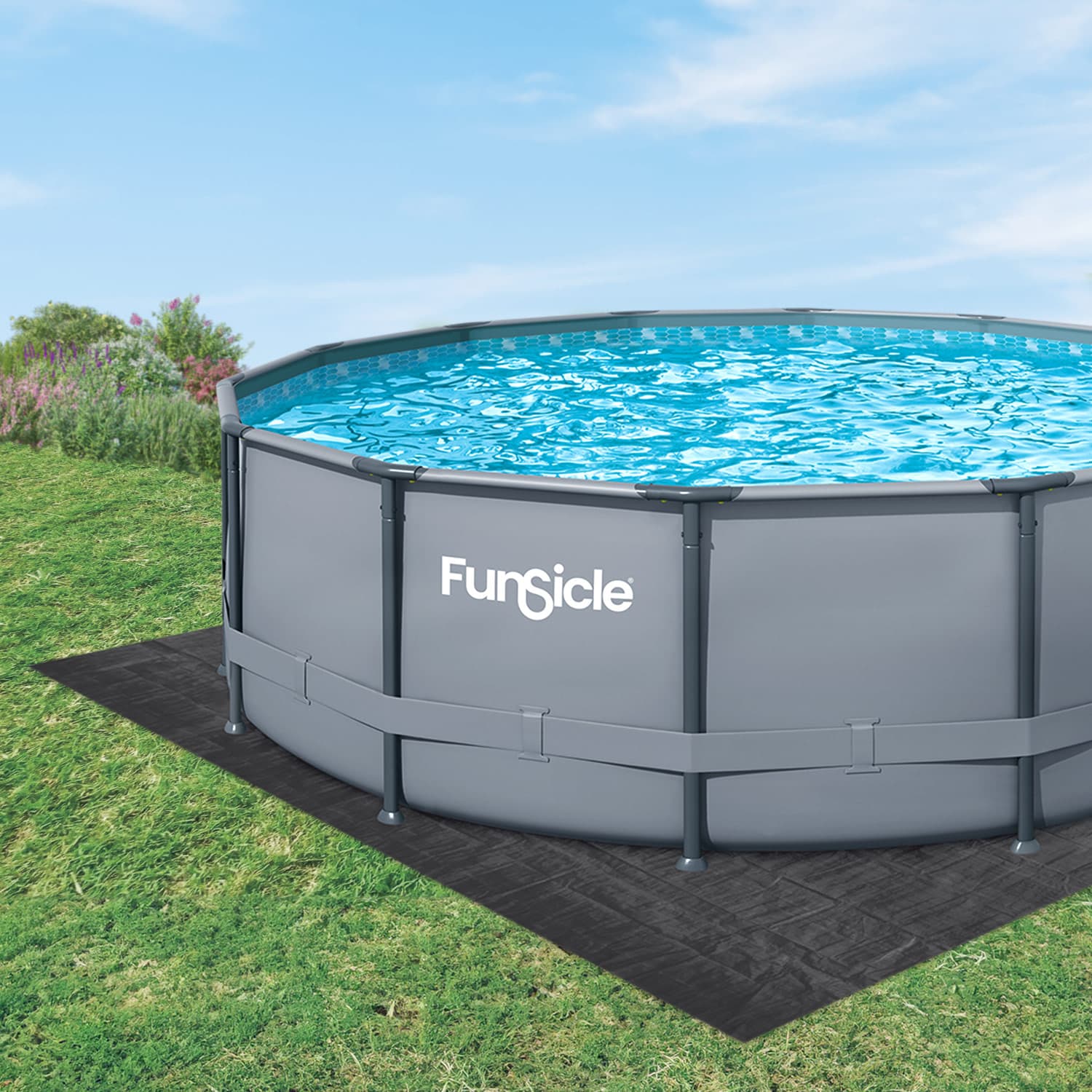 Funsicle 22.8 ft Ground Cloth with Funsicle Oasis Pool on grass