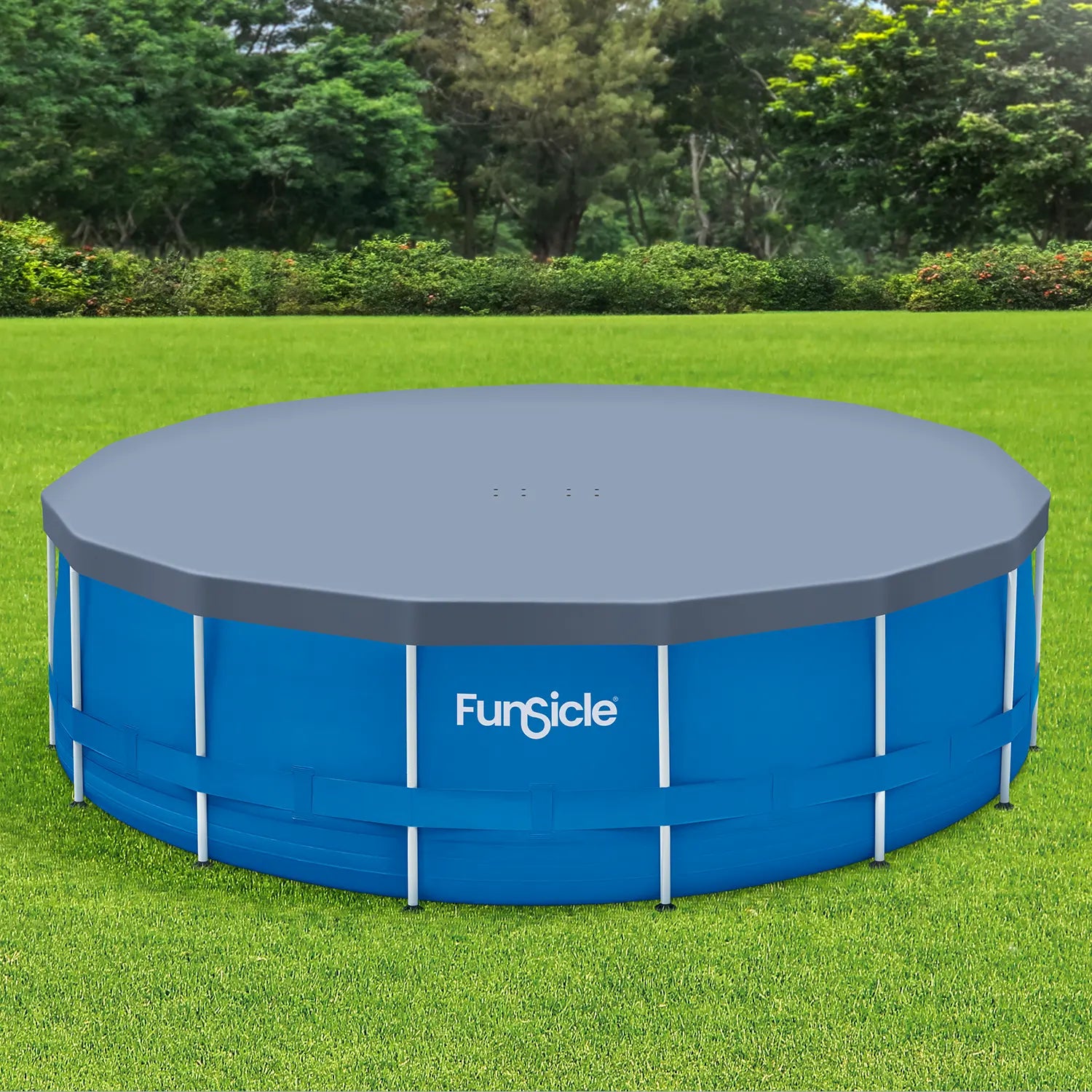 Funsicle 15ft Frame Pool Cover on a grass background