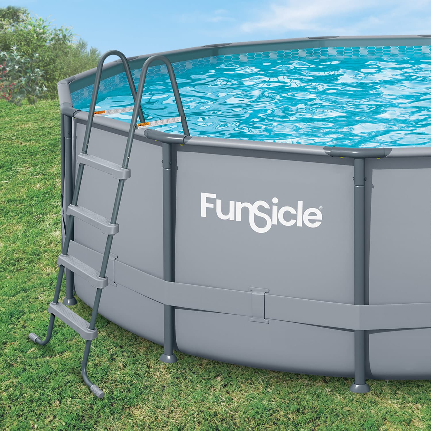 Funsicle 48" SureStep Ladder with Funsicle Oasis Pool on grass background