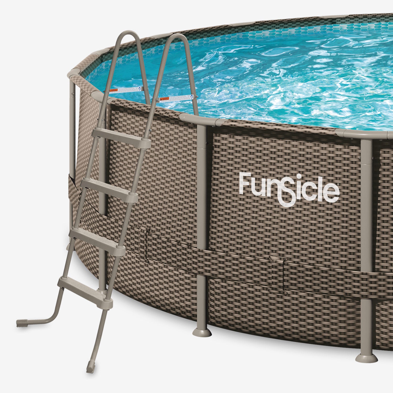 Funsicle 52" SureStep Ladder next to Funsicle Oasis Designer Pool