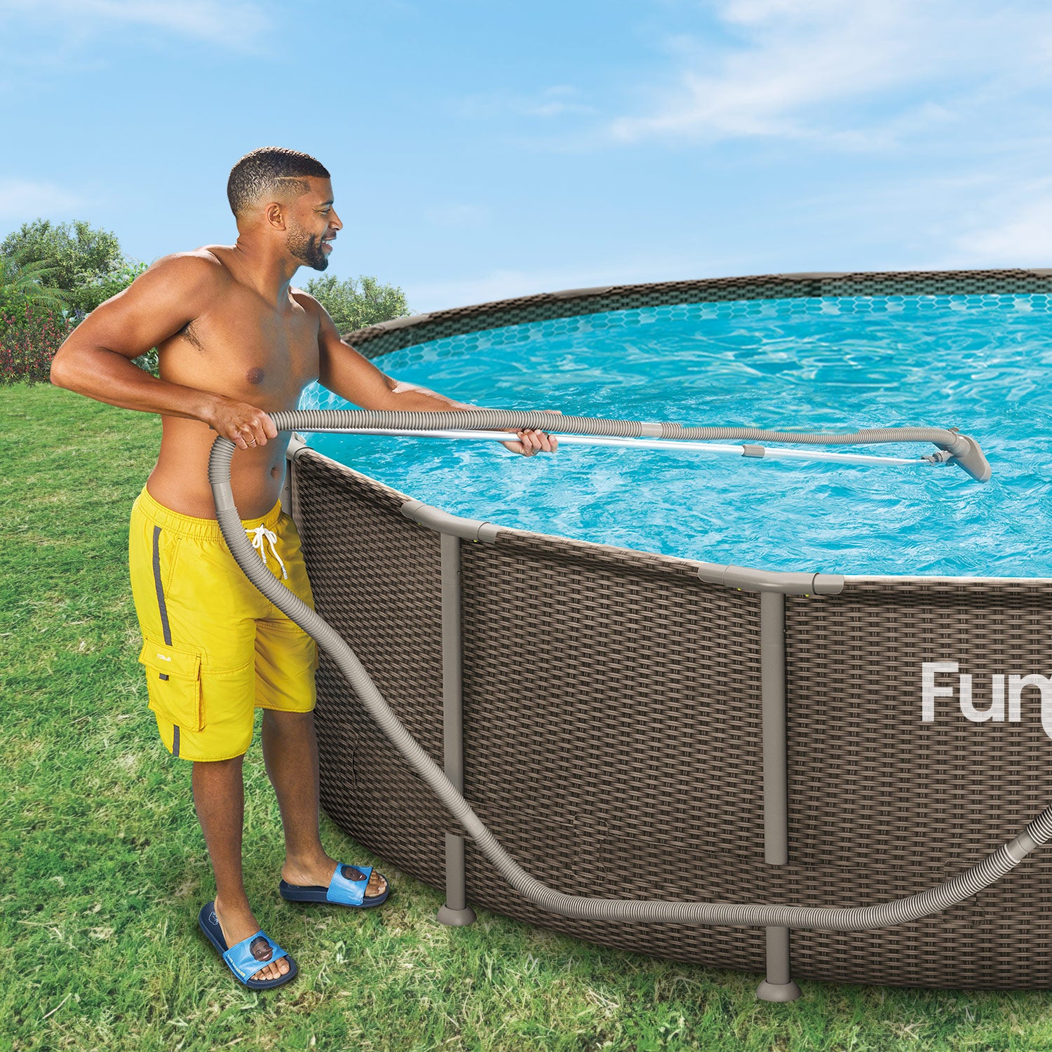 a model using Funsicle Deluxe Maintenance Kit cleaning Funsicle Oasis Designer Pool