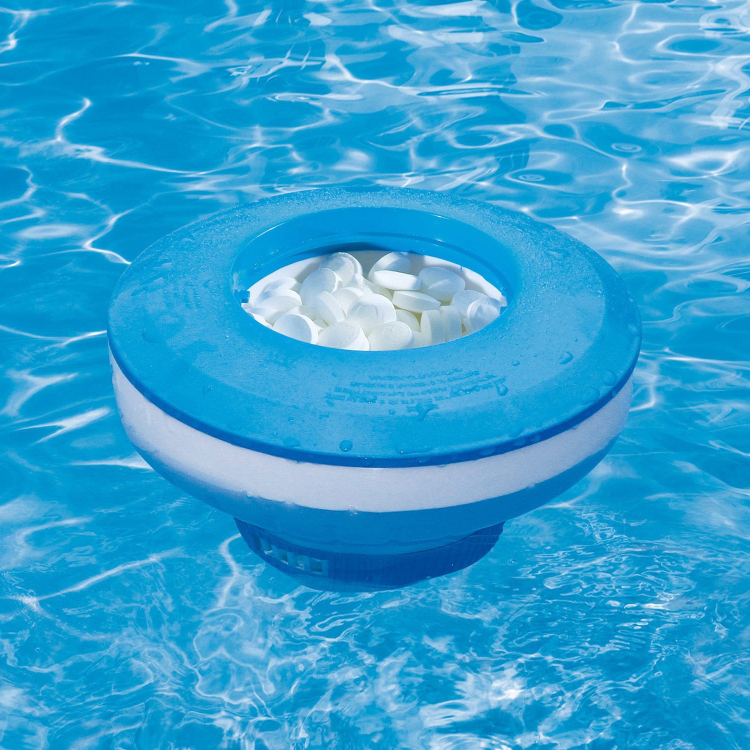 Funsicle Floating Chlorine Dispenser in water with chlorine tablets