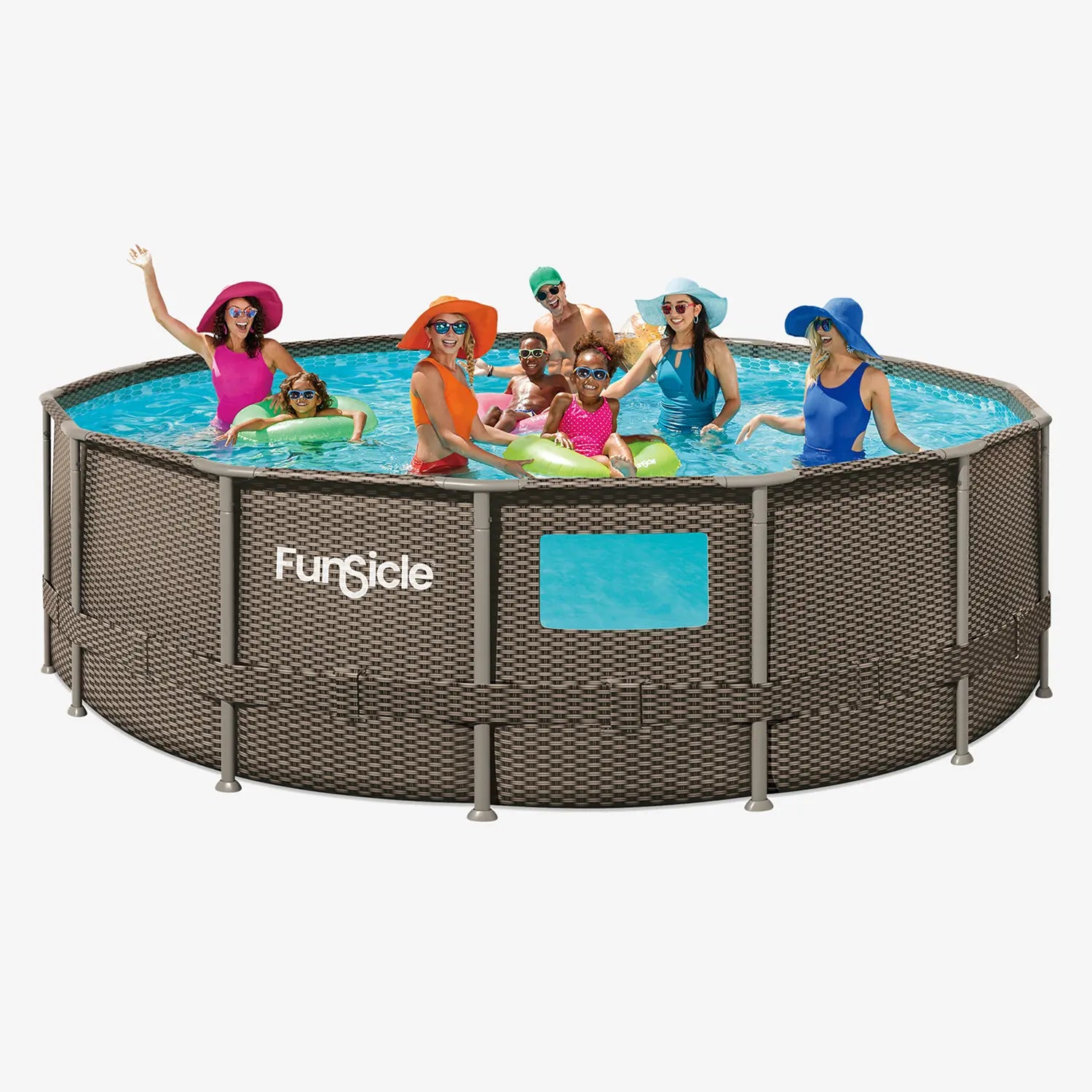 Funsicle 16 ft Crystal Vue Oasis Designer Pool - Dark Double Rattan with people