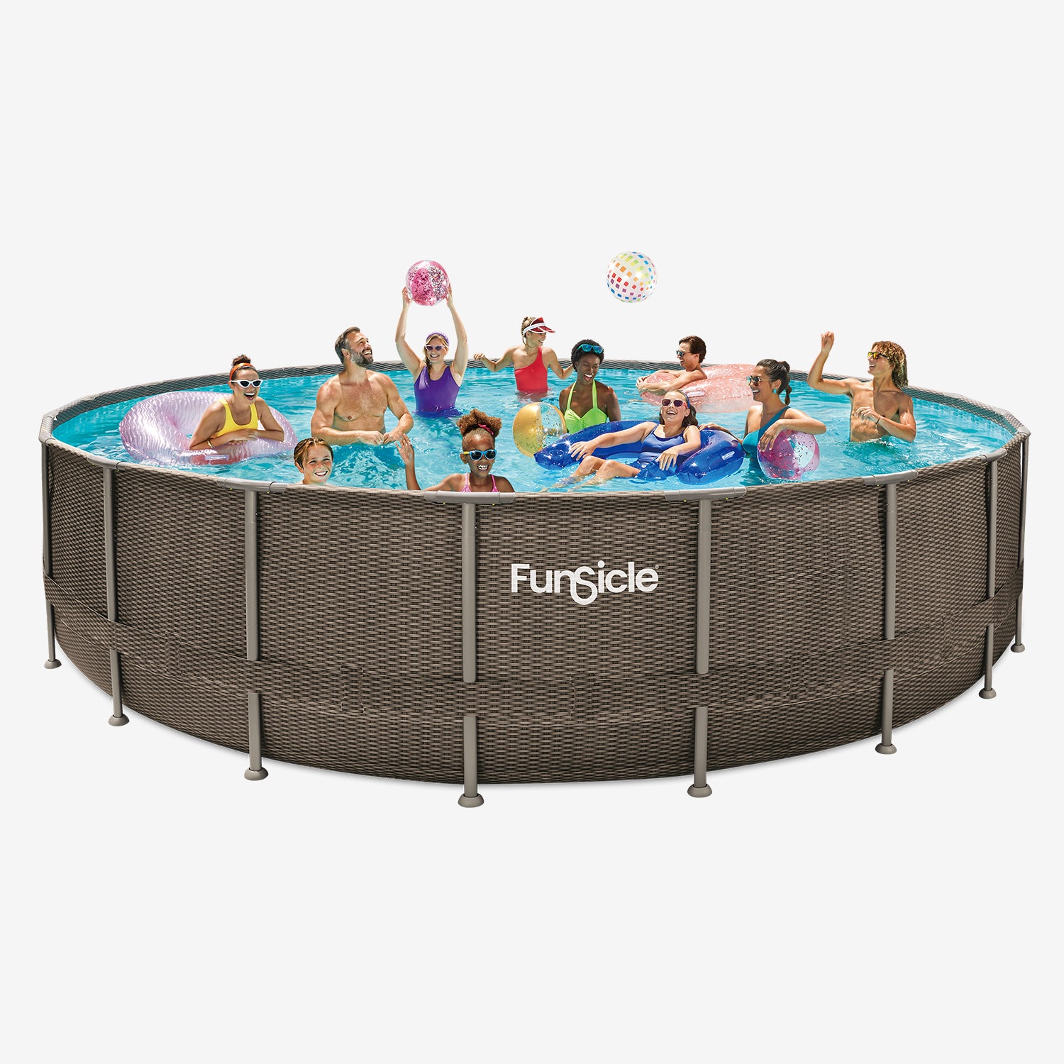 Funsicle 22 ft Oasis Designer Pool - Double Rattan with models on white background