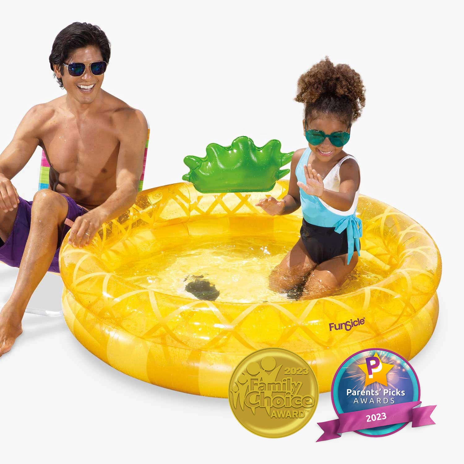 Funsicle Happy Pineapple FunRing Pool with people