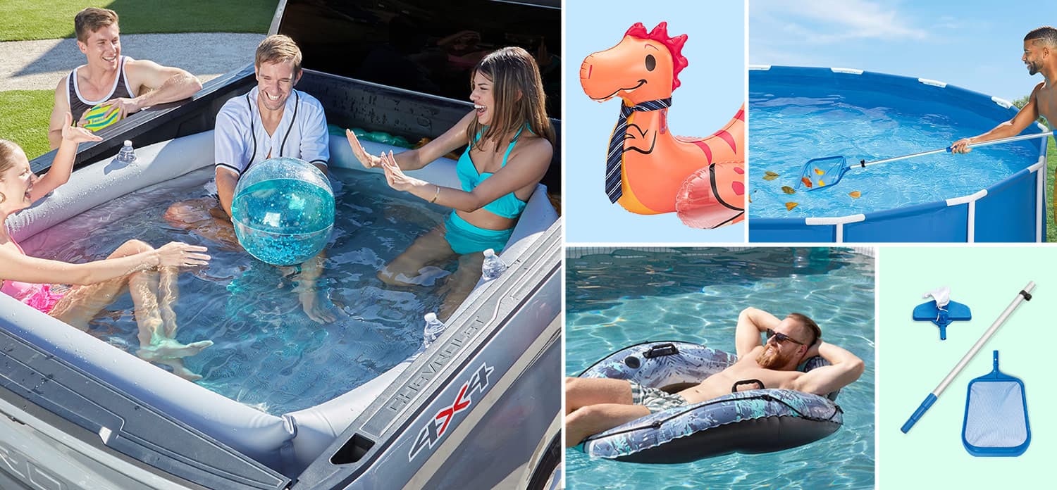 collage of various Funsicle inflatables and maintenance kits