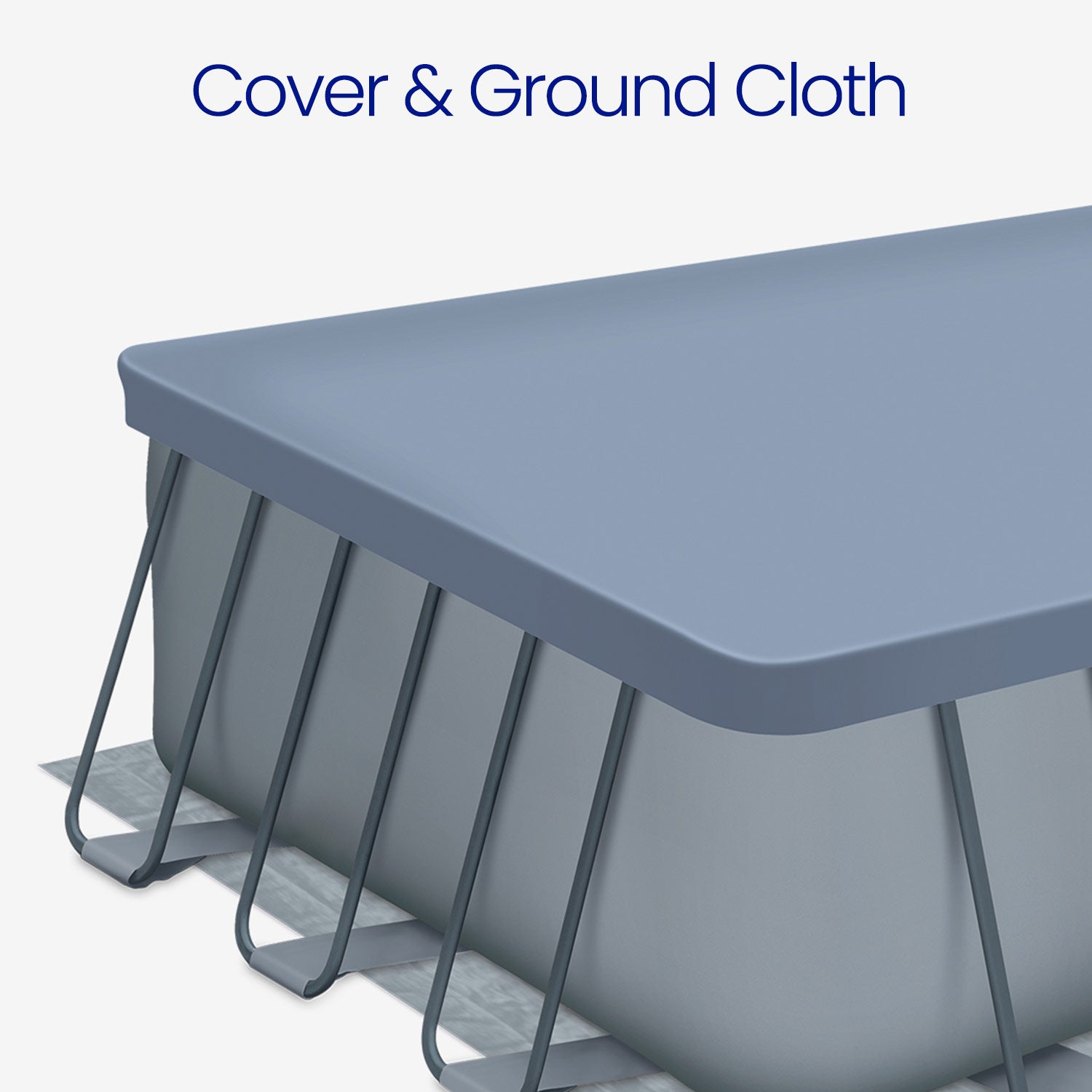 Pool cover and ground cloth on a pool with text 'Cover &amp; Ground Cloth' above.