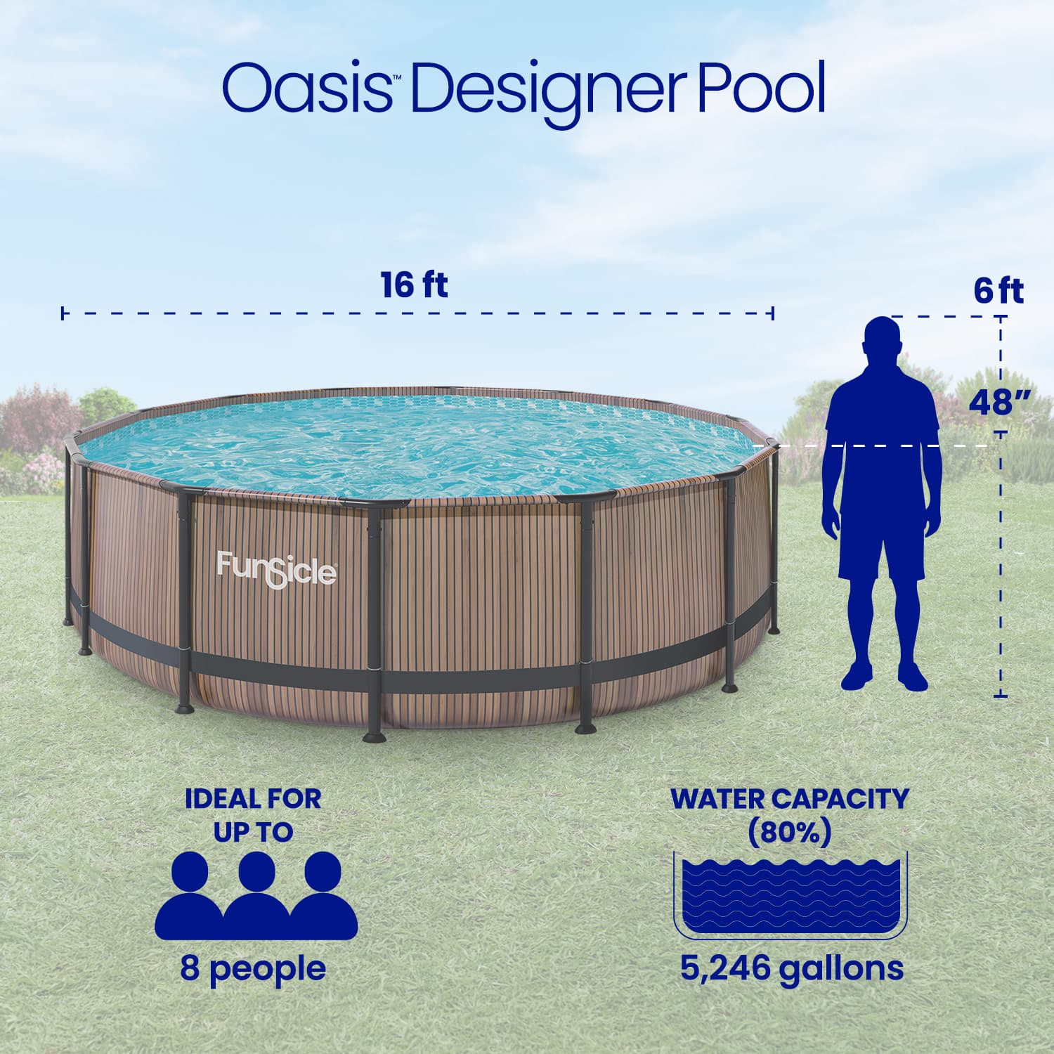 Funsicle 16 ft Oasis Designer Pool - Natural Teak