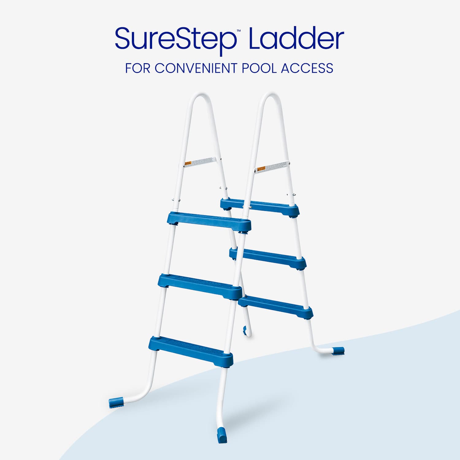 SureStep ladder for pool access on a light blue background