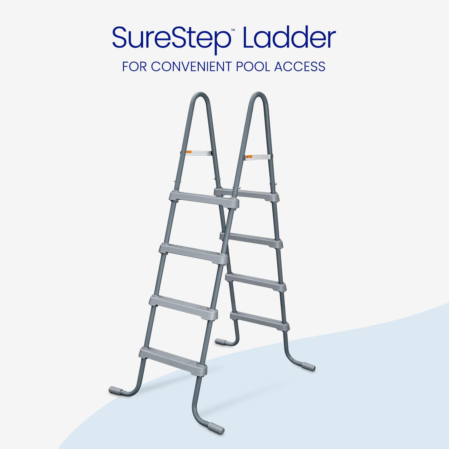 SureStep ladder for pool access on a light blue background
