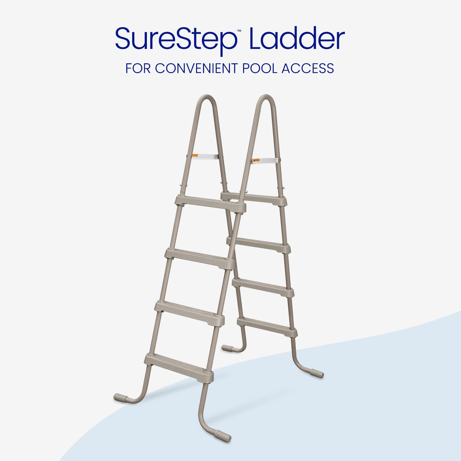 SureStep ladder for pool access on a light blue background