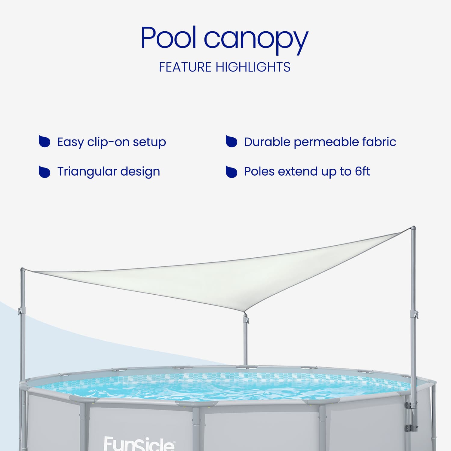 Pool canopy with feature highlights on a white background