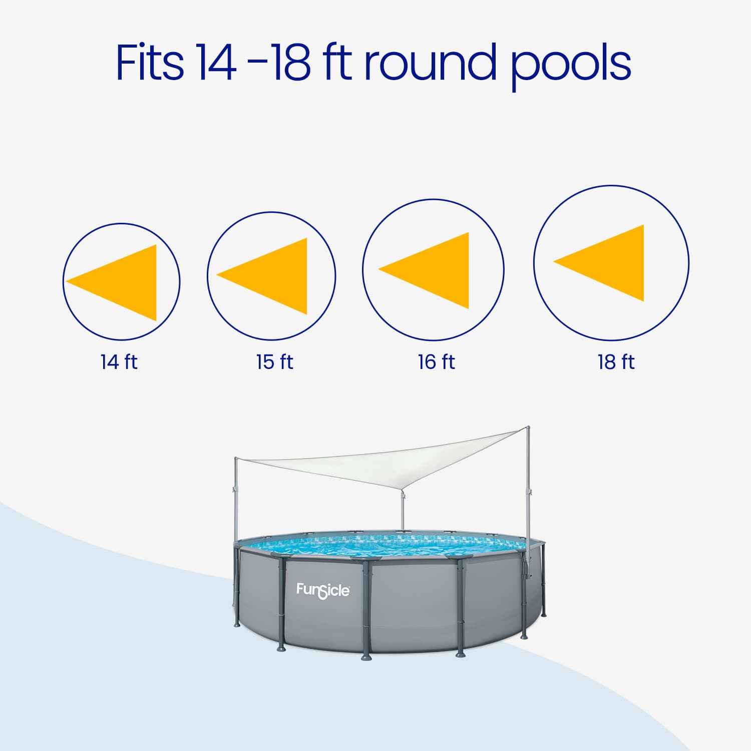 Pool cover with size indicators for 14-18 ft round pools