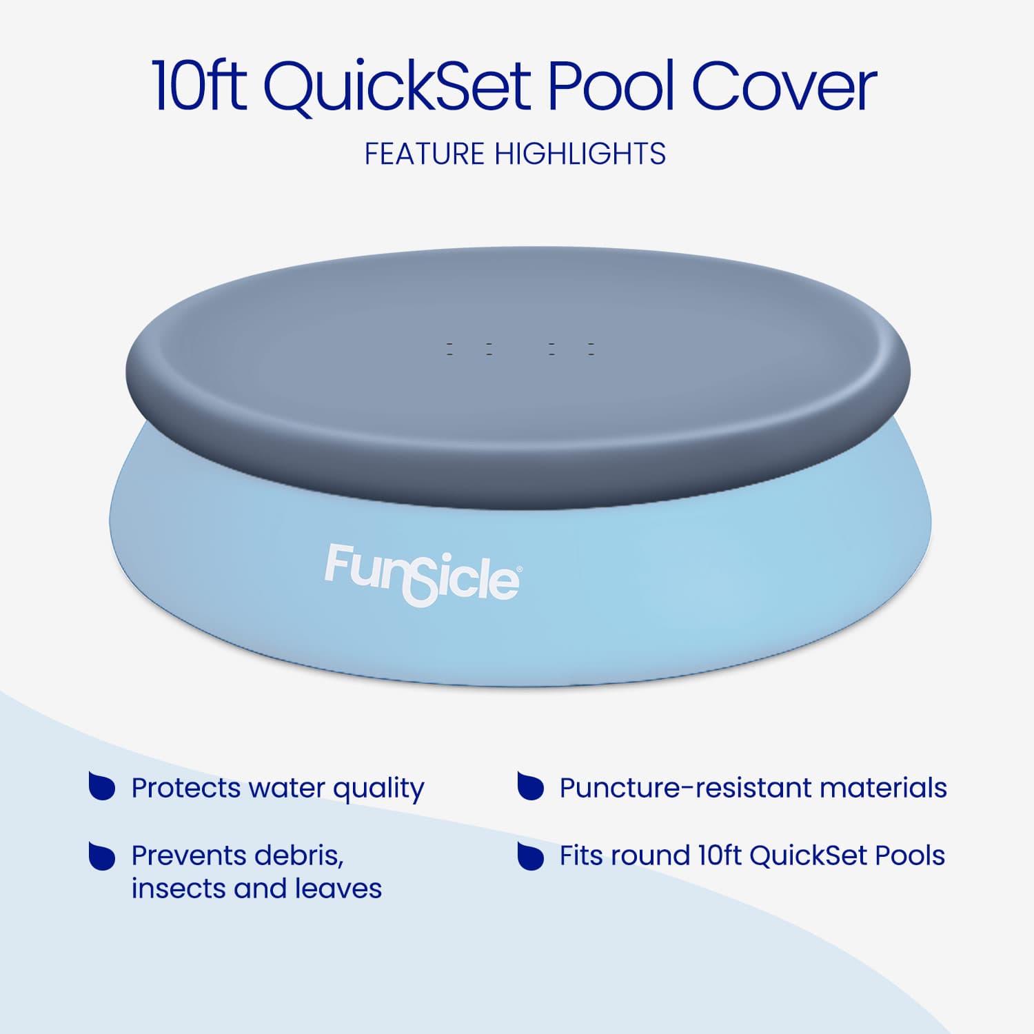 10ft QuickSet Pool Cover with Funsicle branding on a light blue background