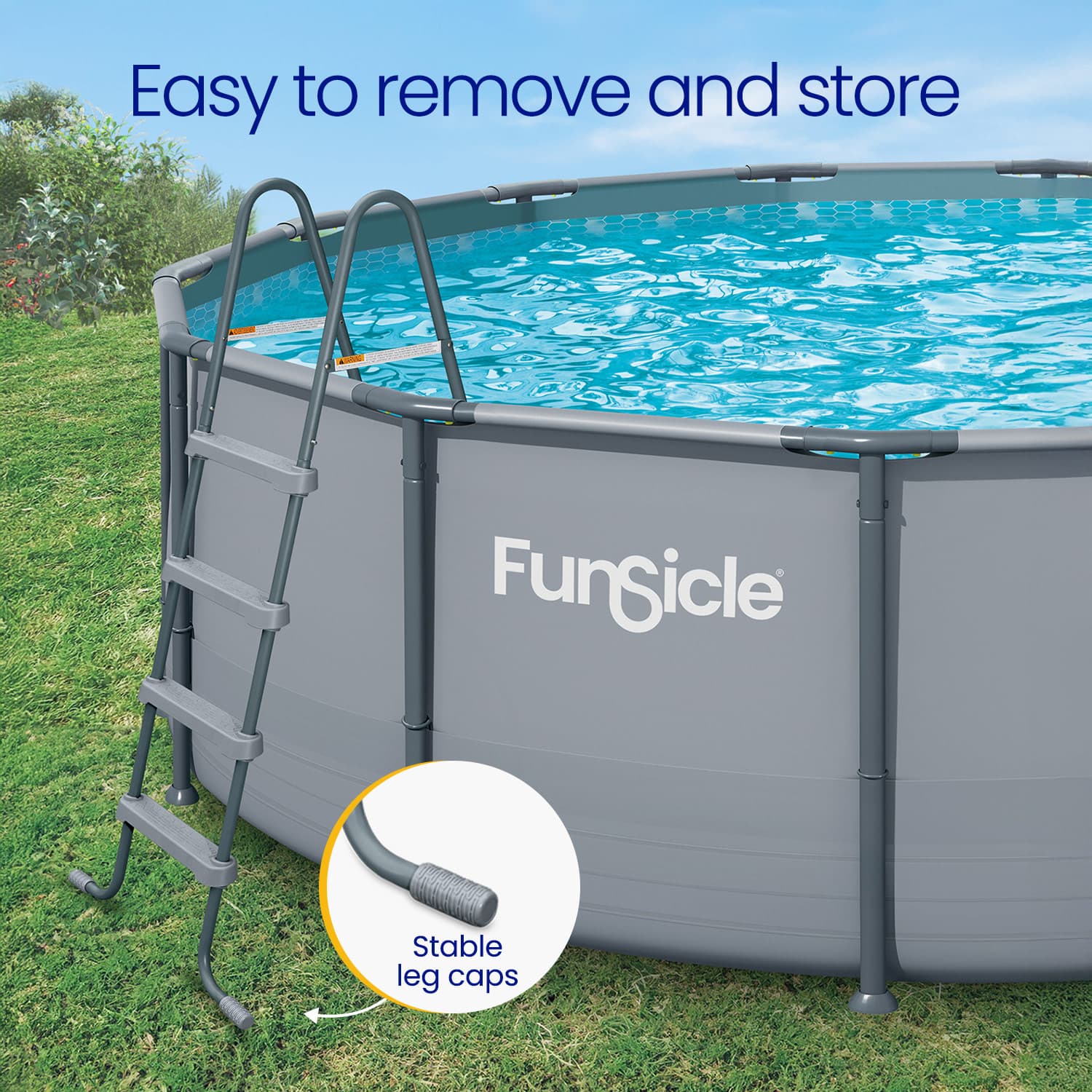 Funsicle pool with ladder and grass background