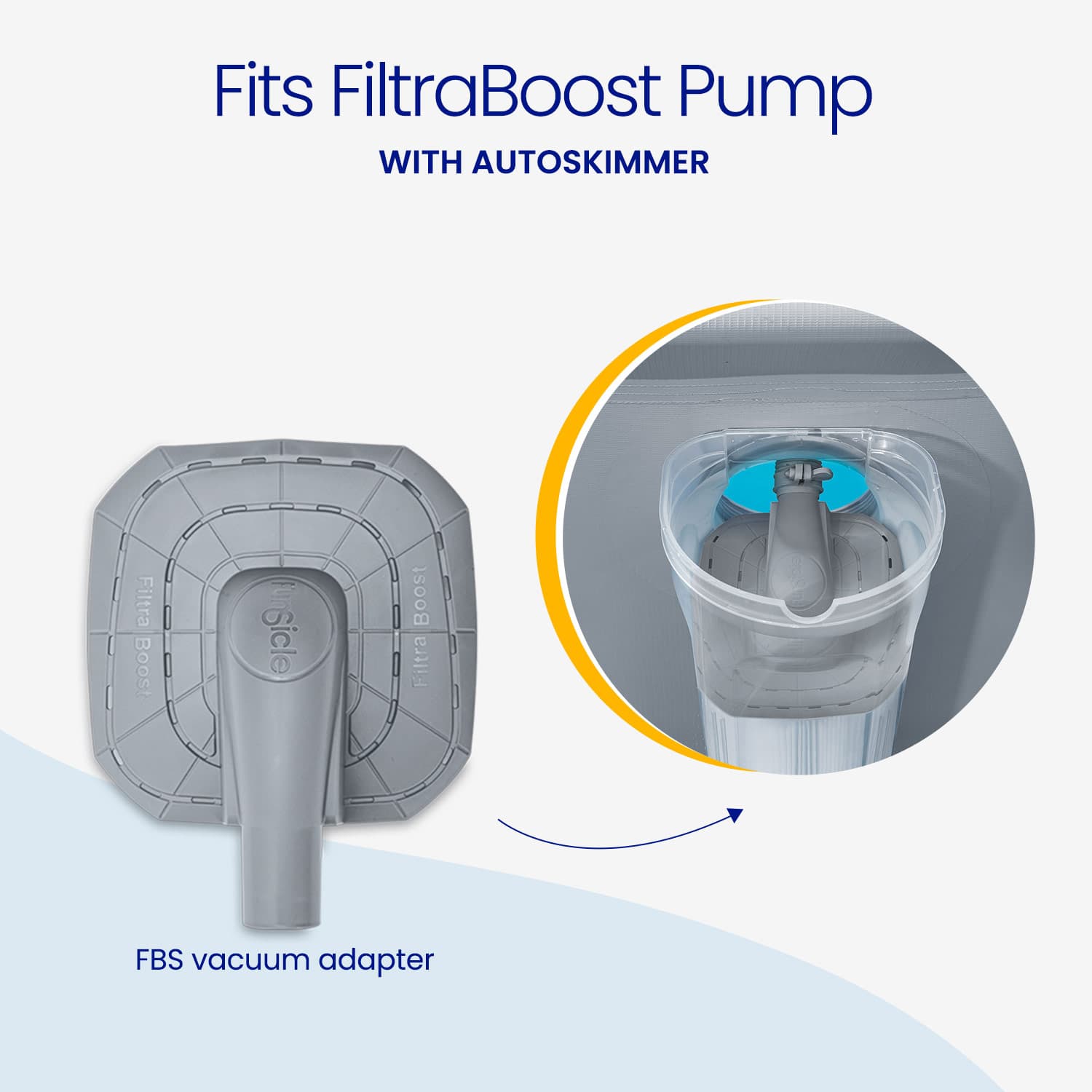FBS vacuum adapter for FiltraBoost Pump with Autoskimmer on a white background