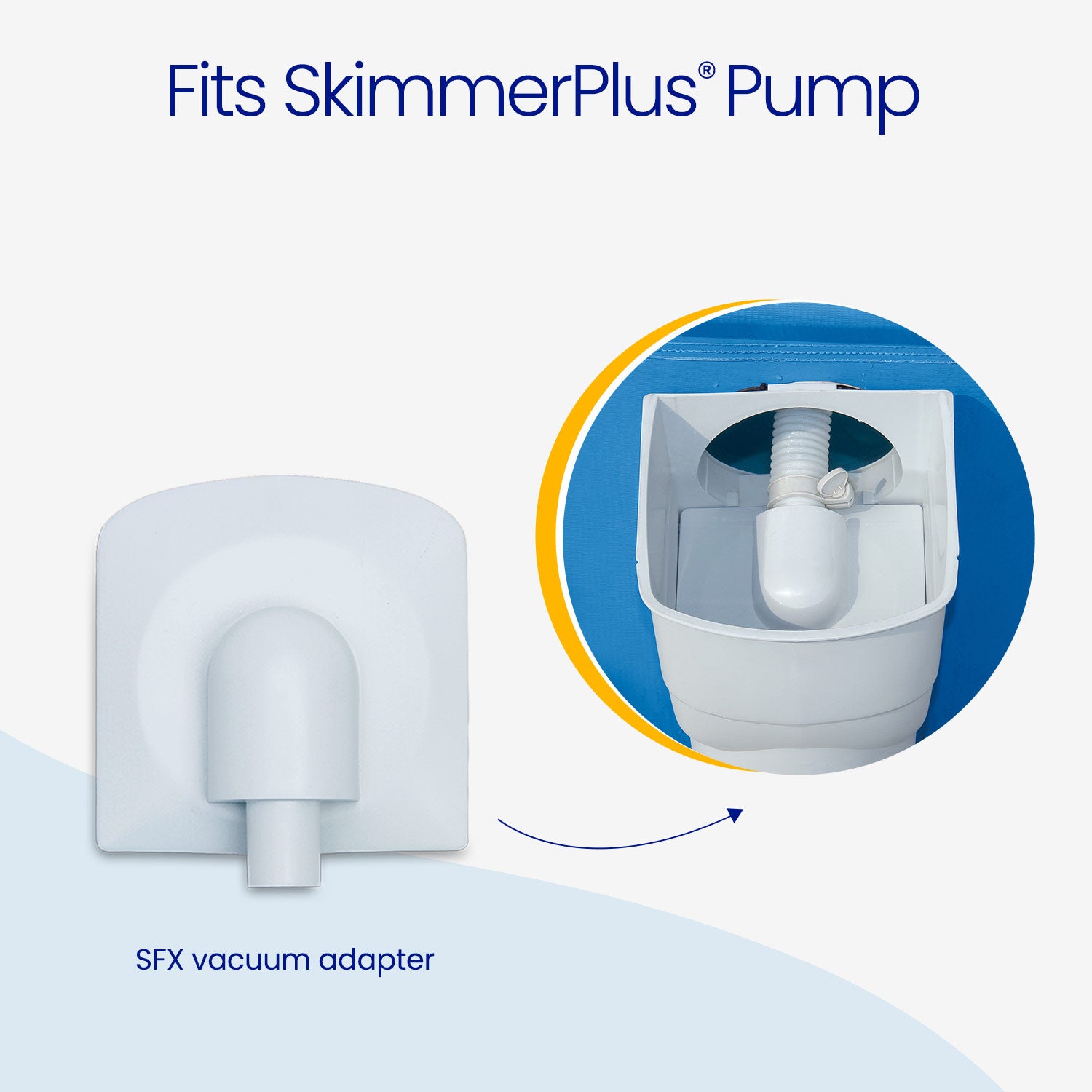 SFX vacuum adapter for SkimmerPlus Pump on a light blue background