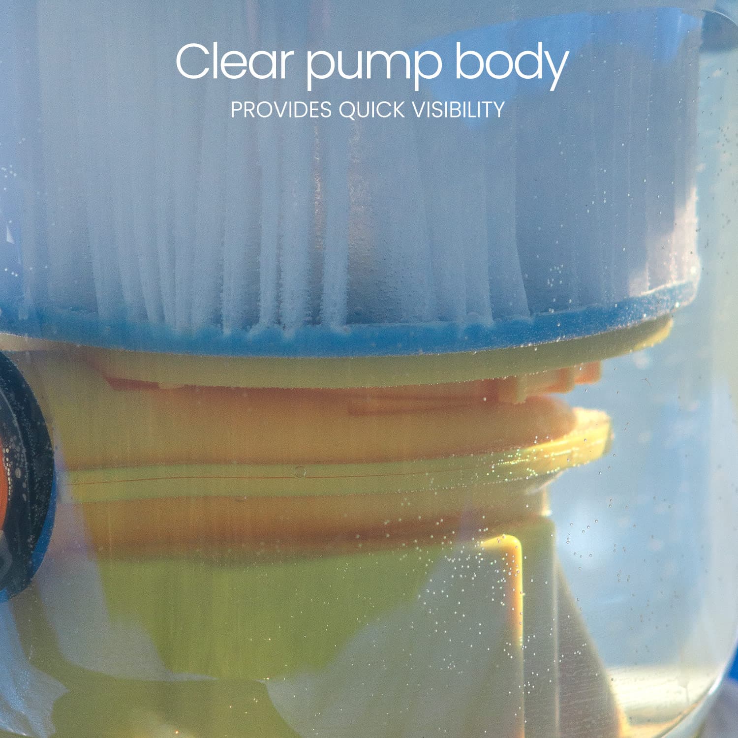 close up of clear pump body