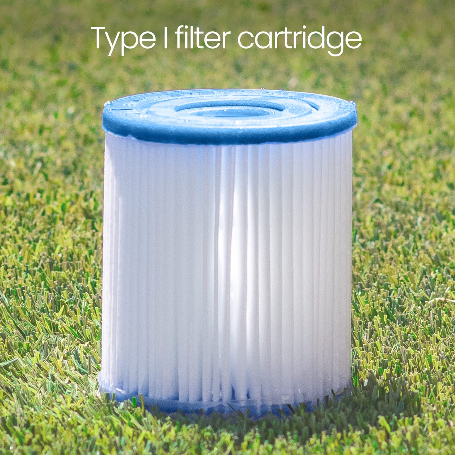 Filter cartridge on grass with text 'Type I filter cartridge'