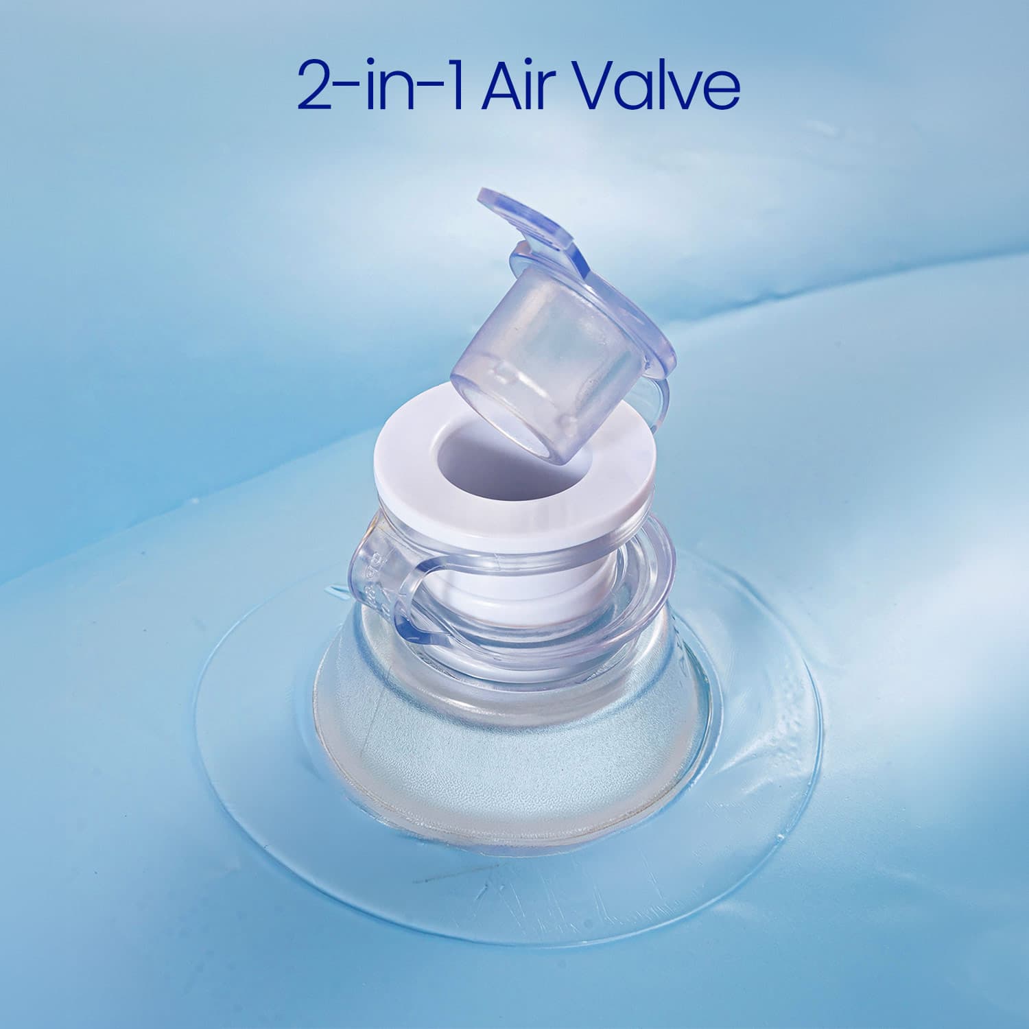 2-in-1 air valve on a blue background with text
