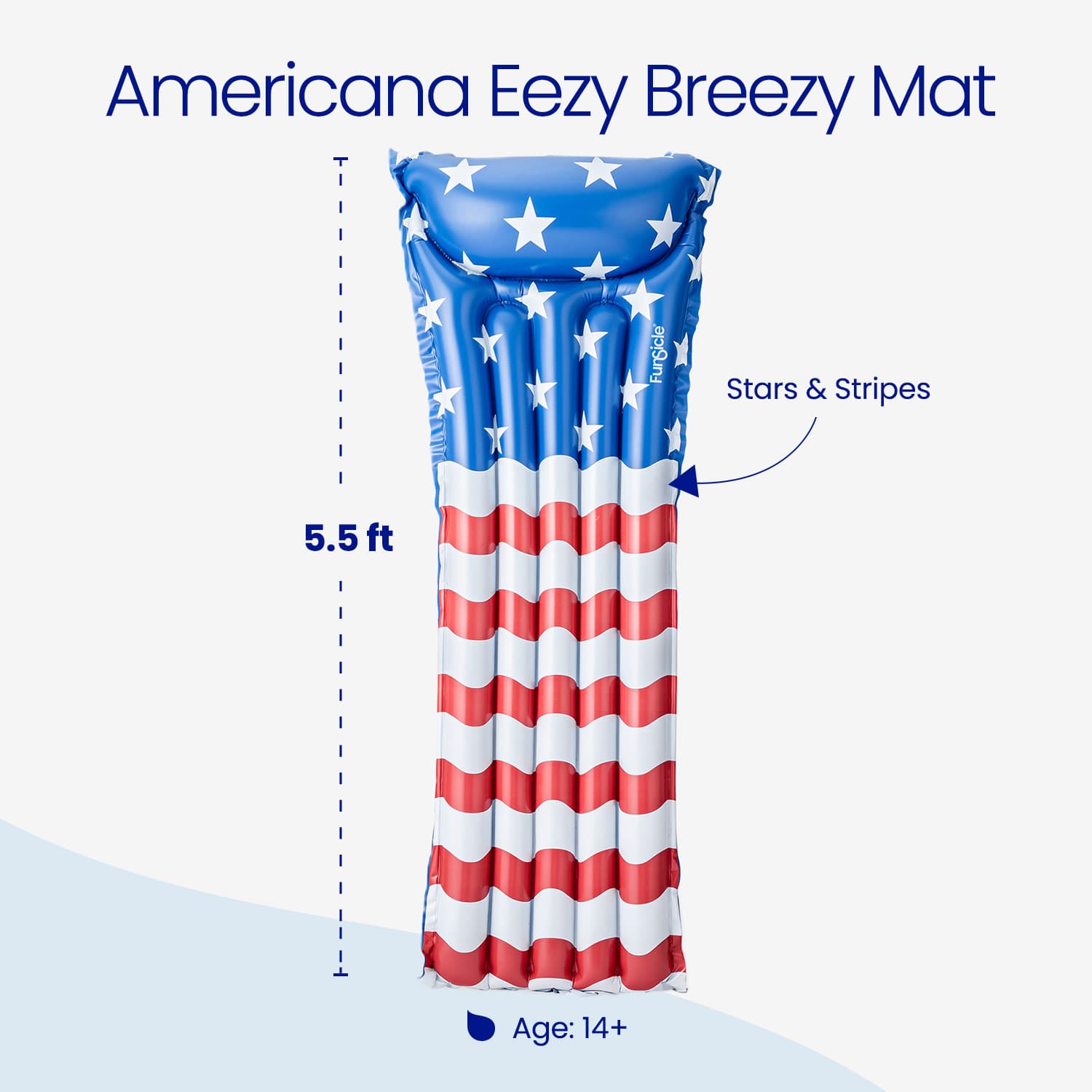 Inflatable Americana Eezy Breezy Mat with American flag design on a white background