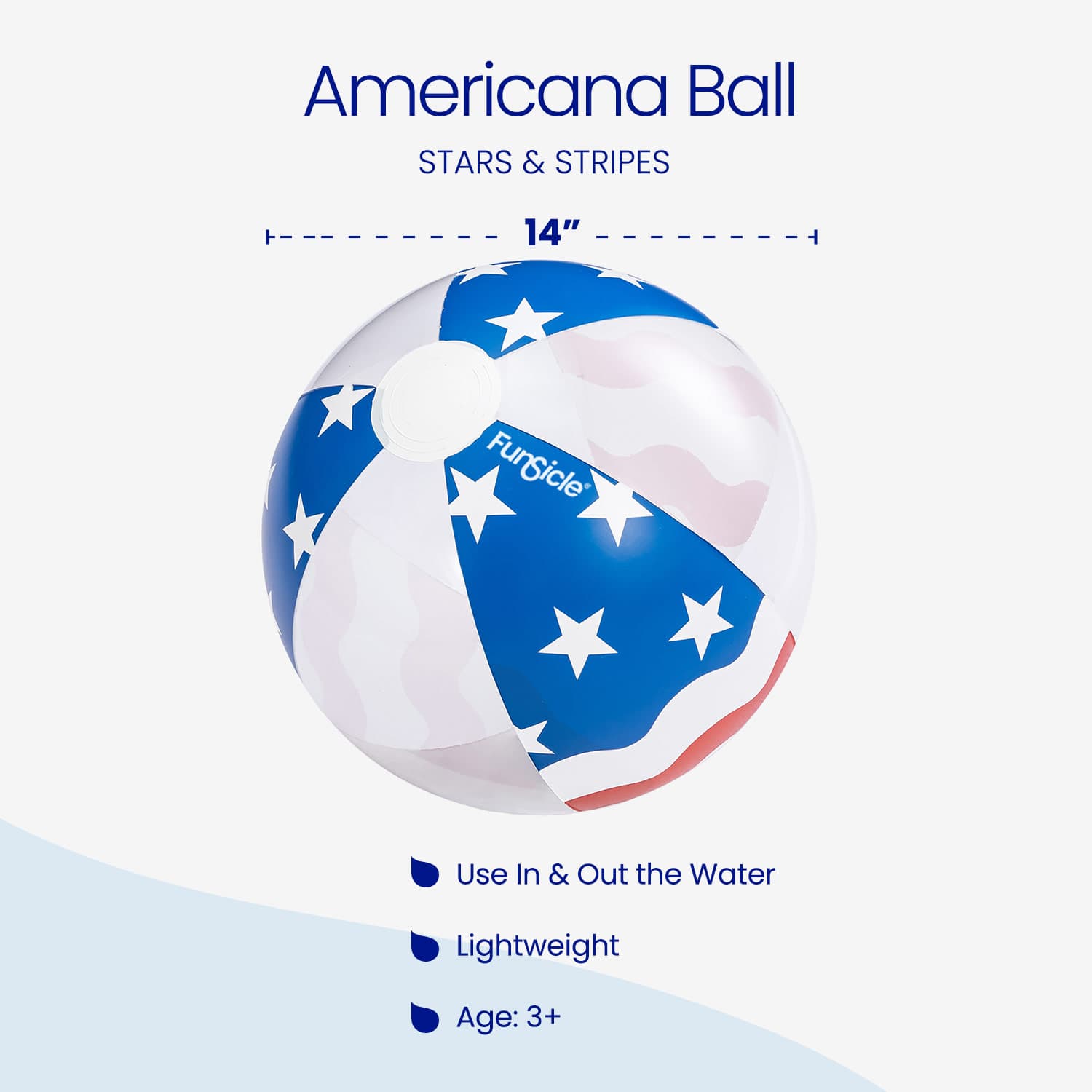 Americana ball with stars and stripes design on a white background