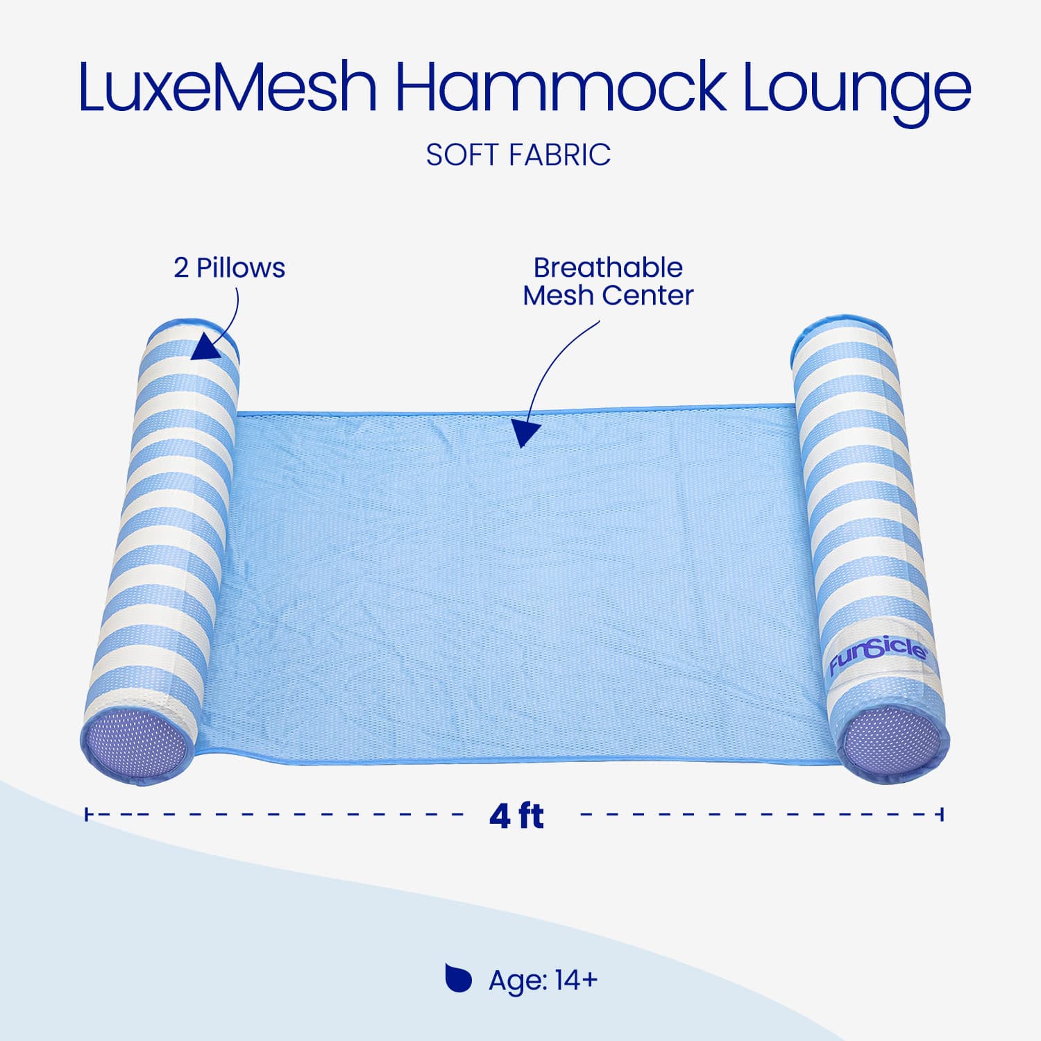 LuxeMesh Hammock Lounge with labeled features on a white background