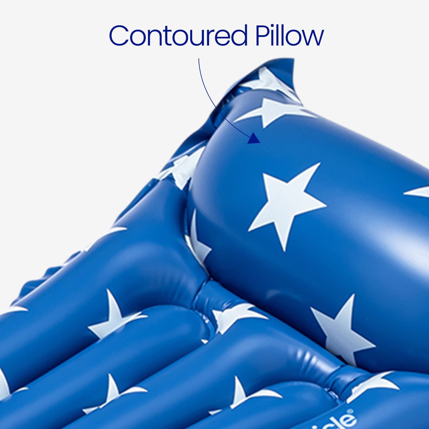 Blue inflatable pool float with white stars and 'Funsicle' branding on a white background.