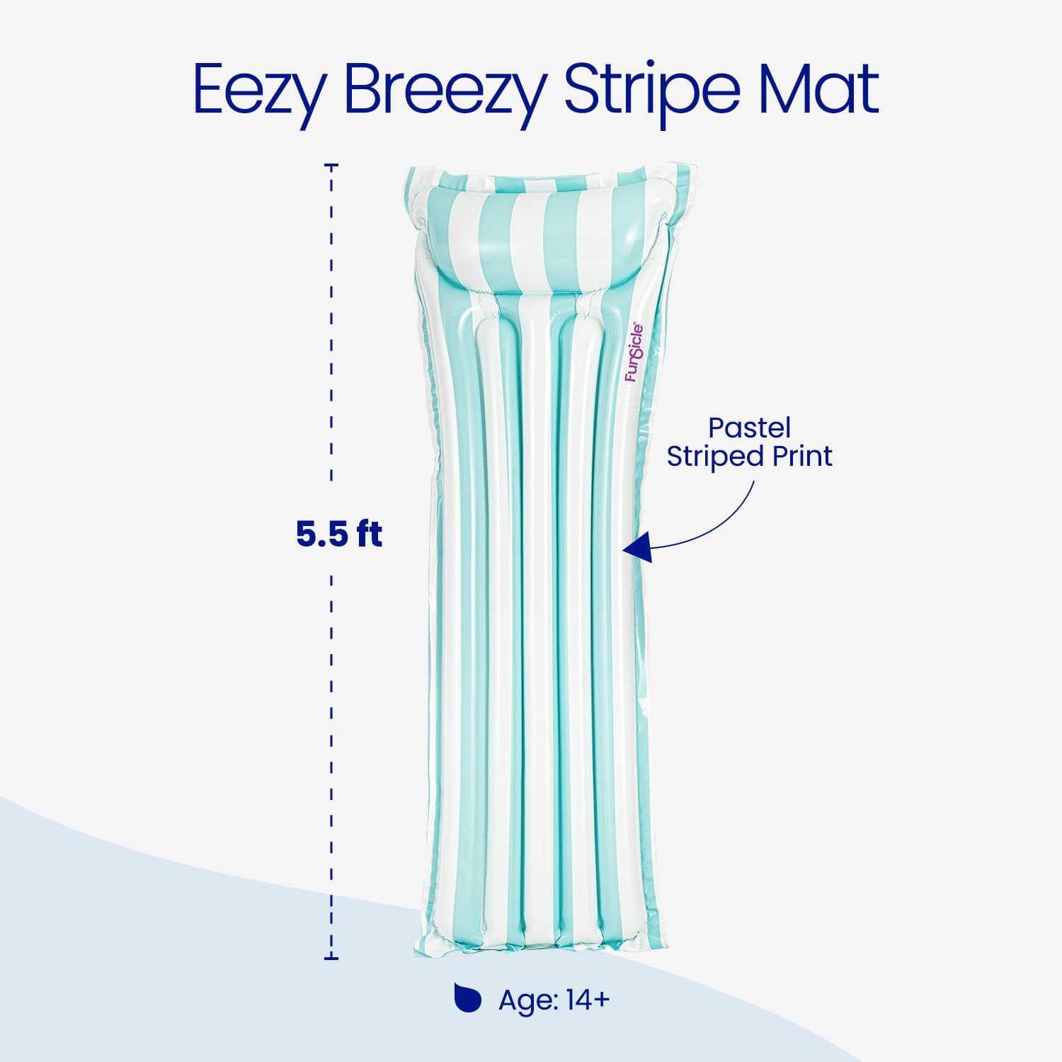 Eezy Breezy Stripe Mat with dimensions and product details on a white background