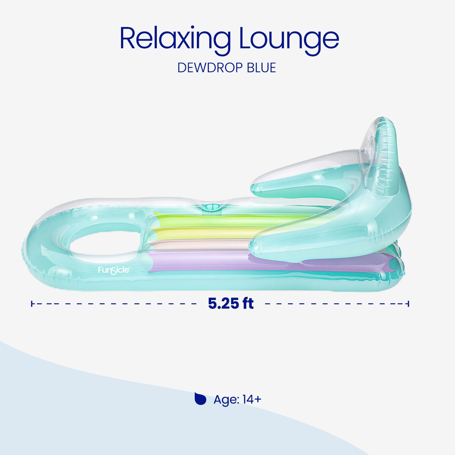 Inflatable pool lounge with Dewdrop Blue color on a white background