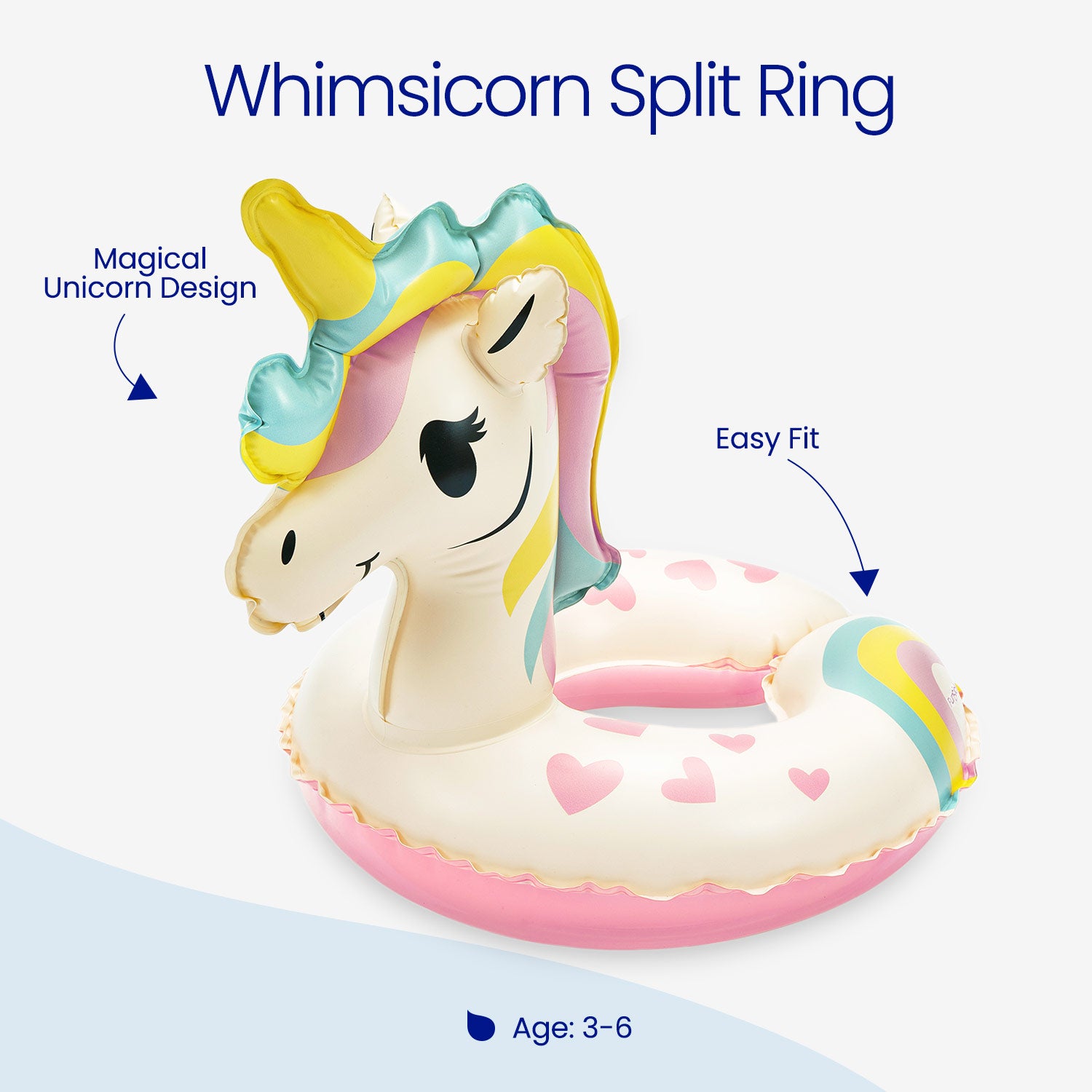 Inflatable unicorn ring with colorful design on a white background
