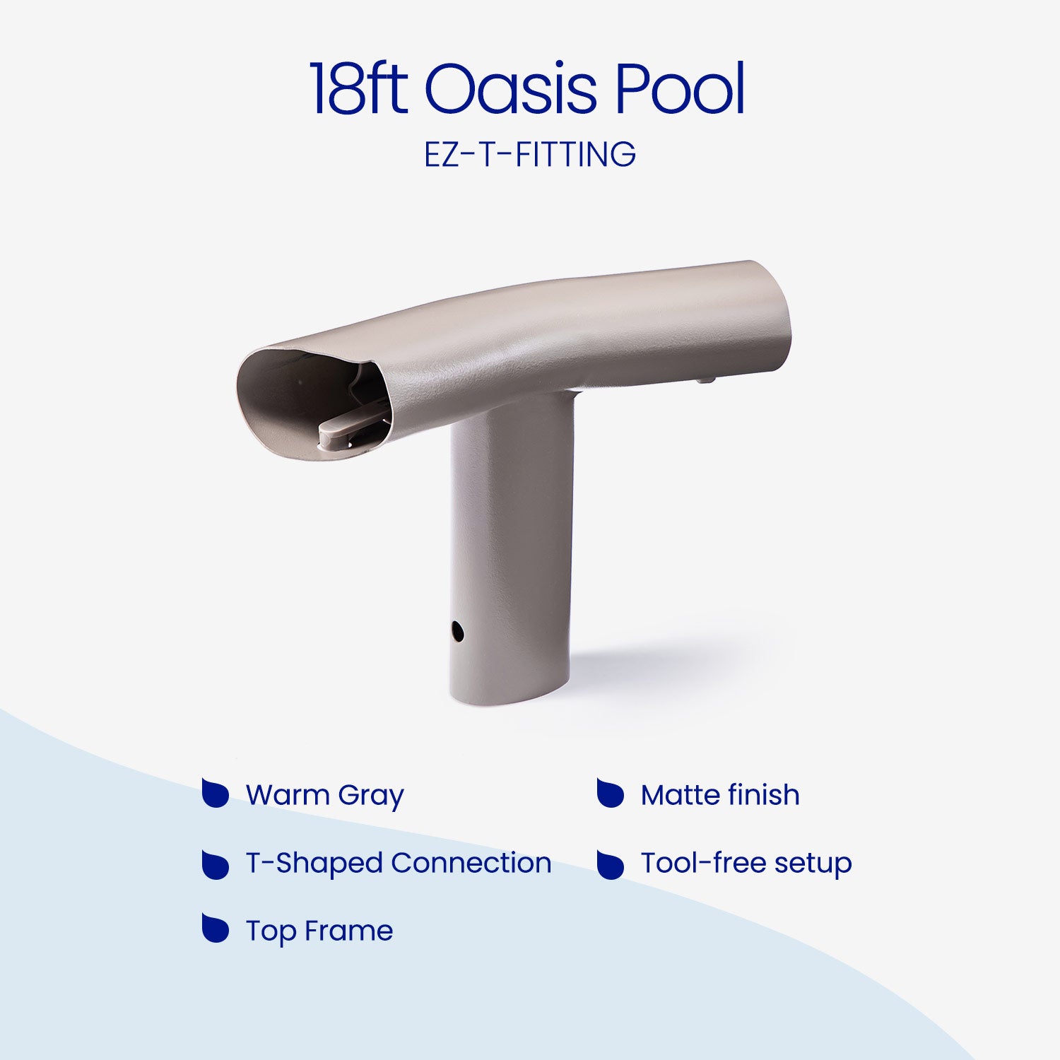 18ft Oasis Pool EZ-T-Fitting component on a white background with text detailing features.