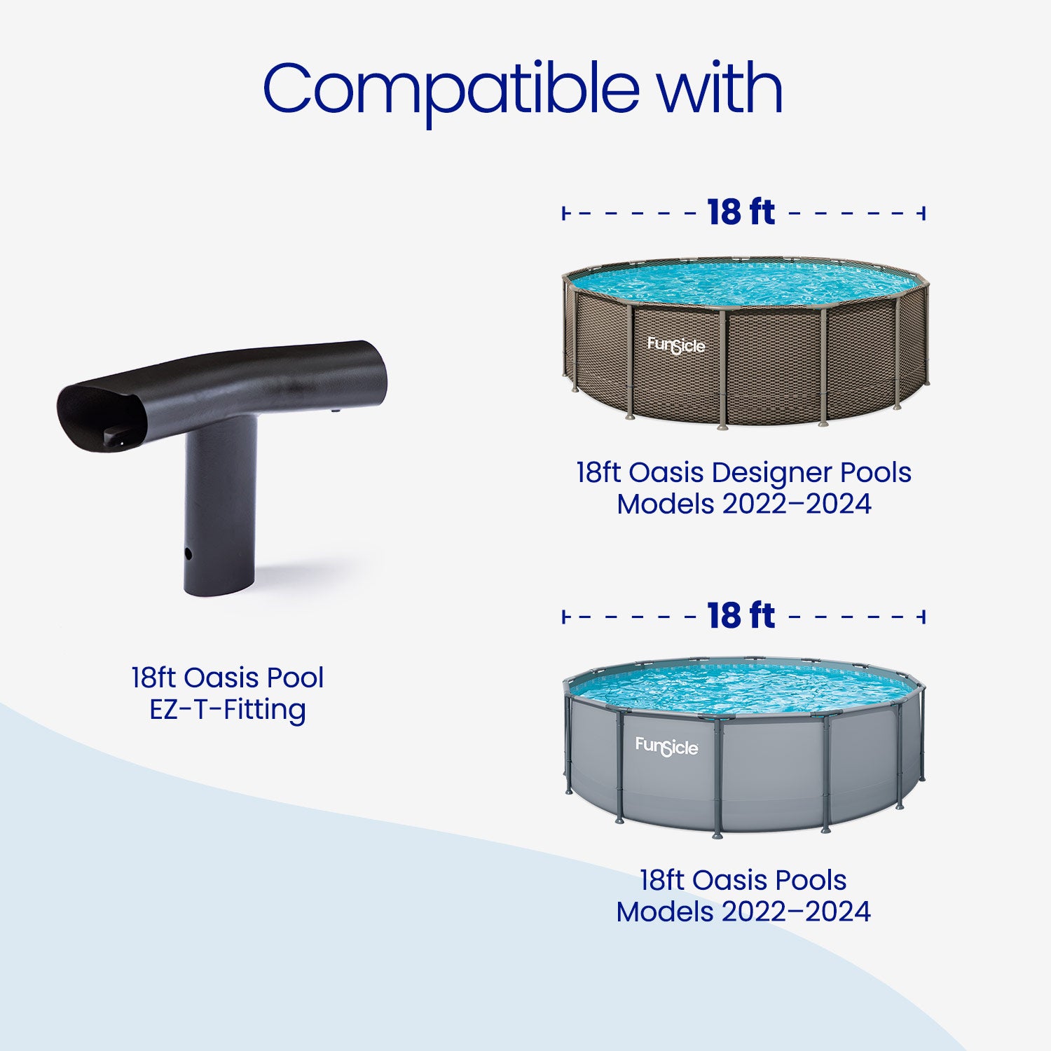 Funsicle pool cleaning system compatibility with 18ft Oasis Designer Pools on a white background