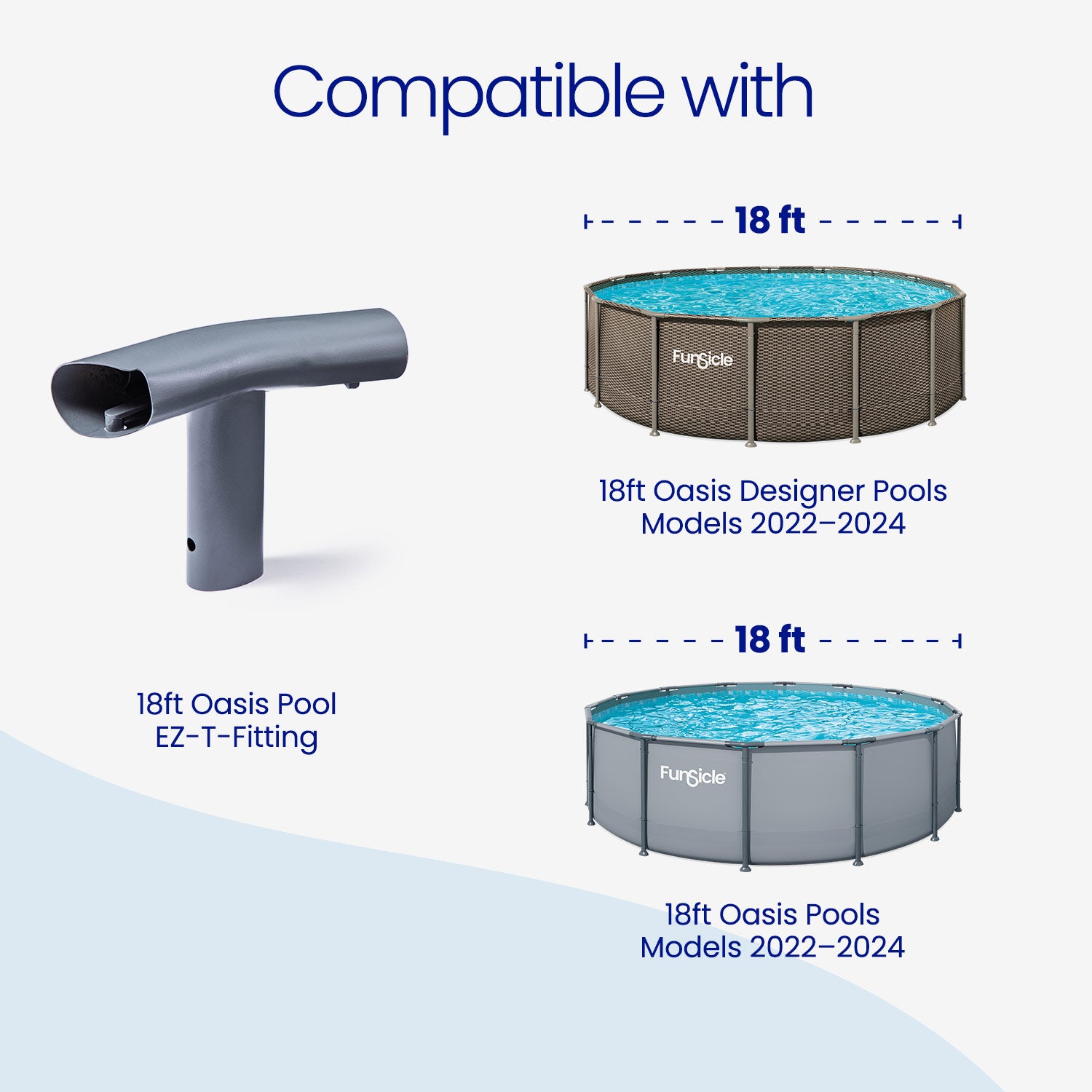 Funsicle pool cleaning system compatibility with 18ft Oasis Designer Pools on a white background
