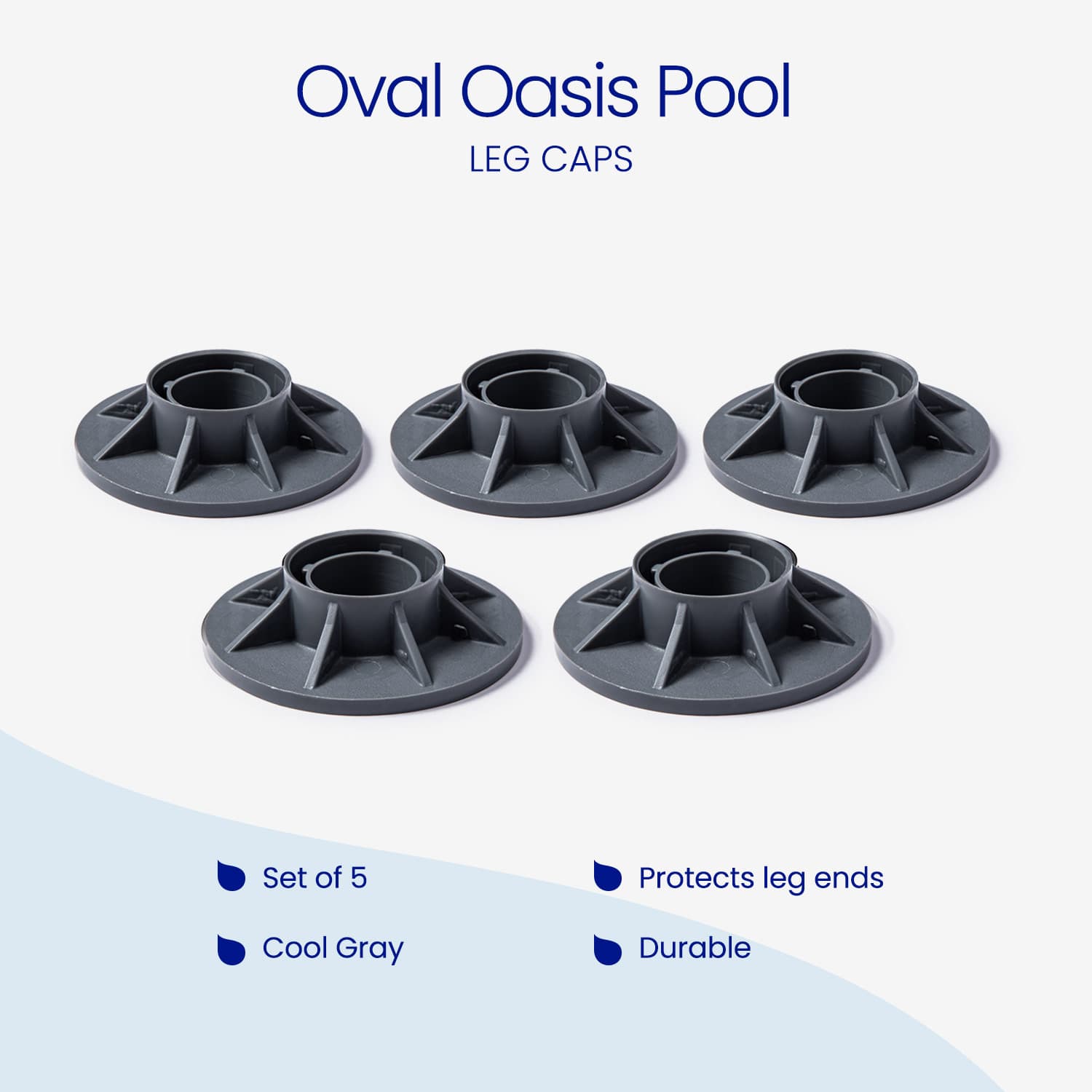 oval oasis pool leg caps set of 5 on white background