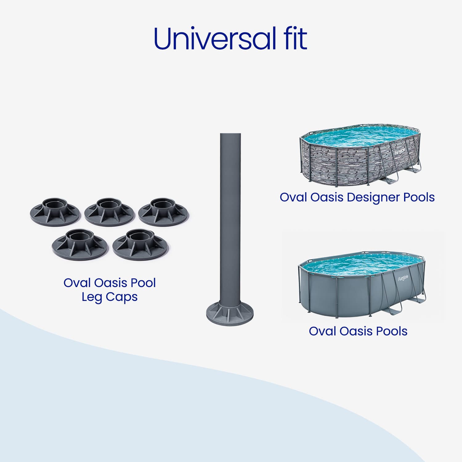 universal fit oval oasis pool leg caps diagram on white background