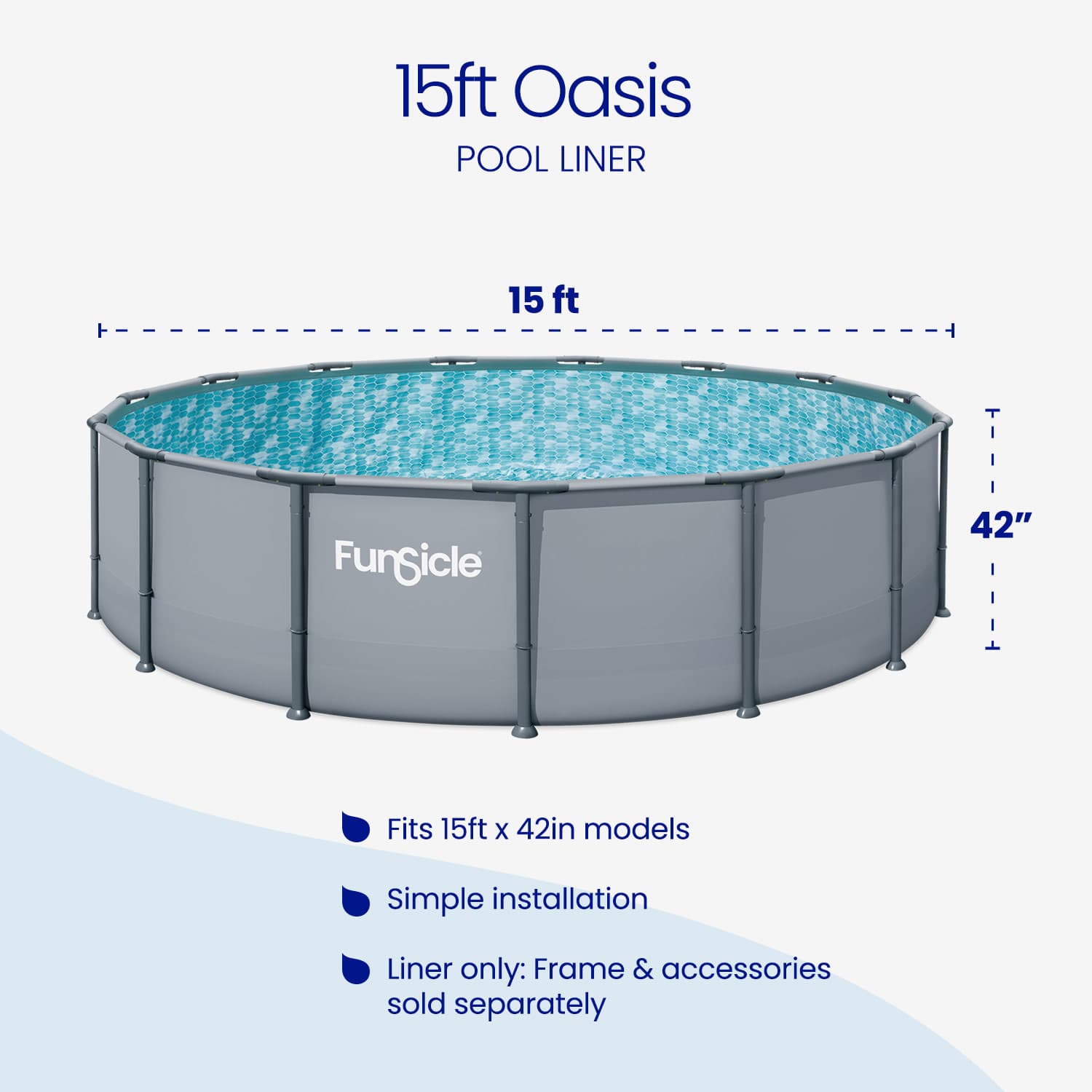 Funsicle 15ft Oasis pool liner with dimensions and features on a white background
