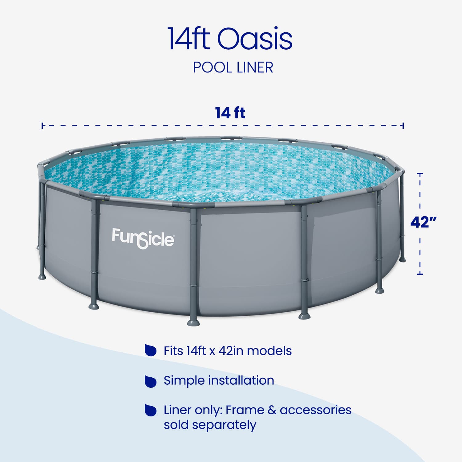 Funsicle 14ft Oasis pool liner with dimensions and features on a white background