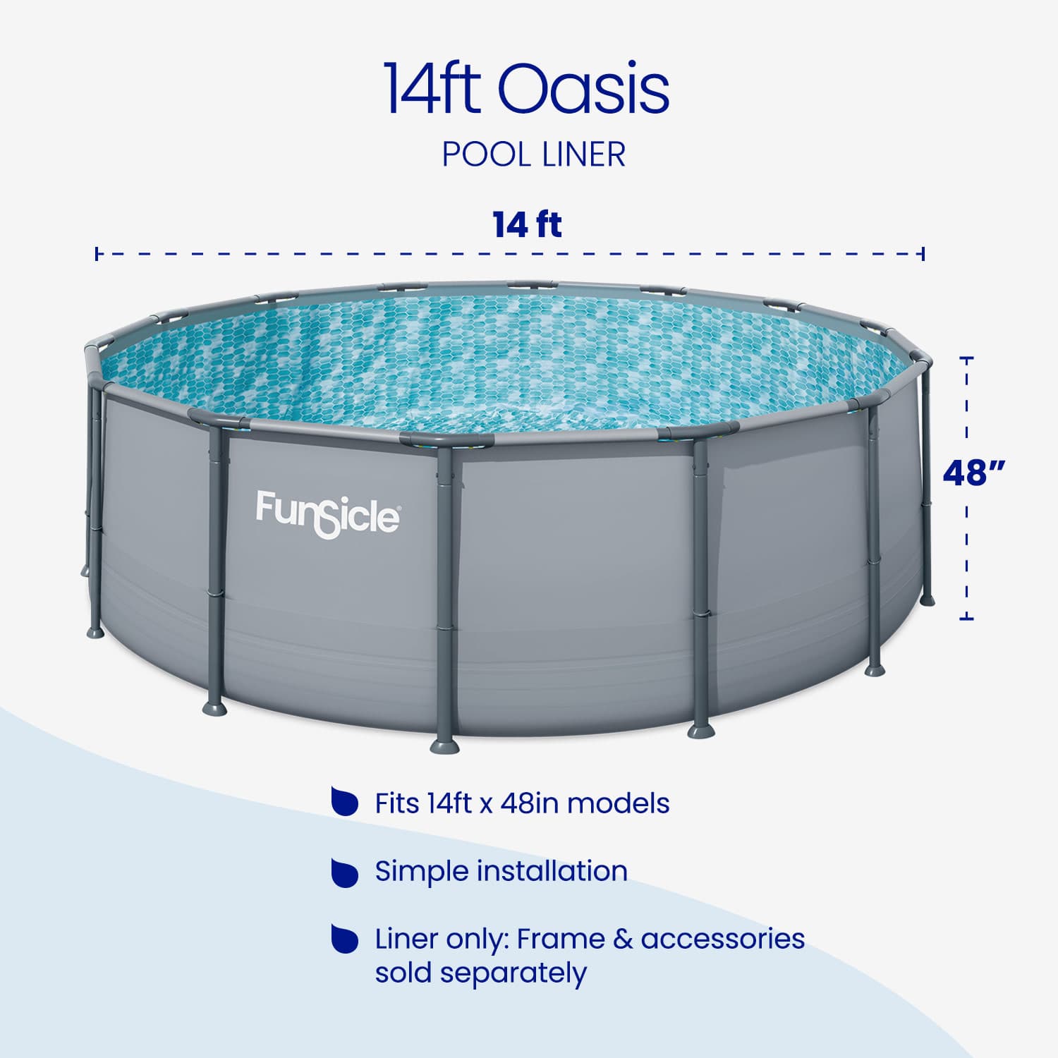 14ft Oasis pool liner with dimensions and features on a white background