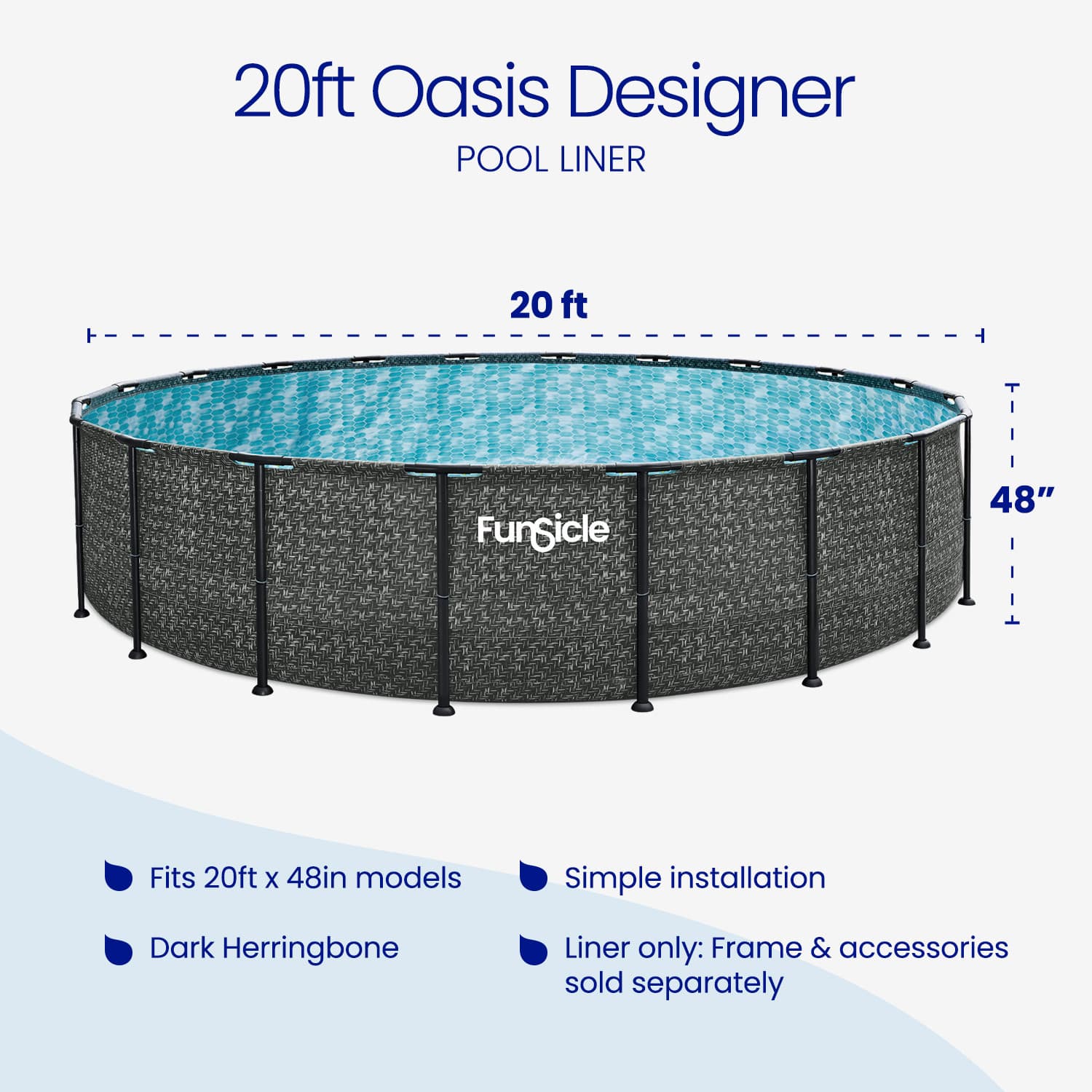 20ft Oasis Designer pool liner with dimensions and features on a white background